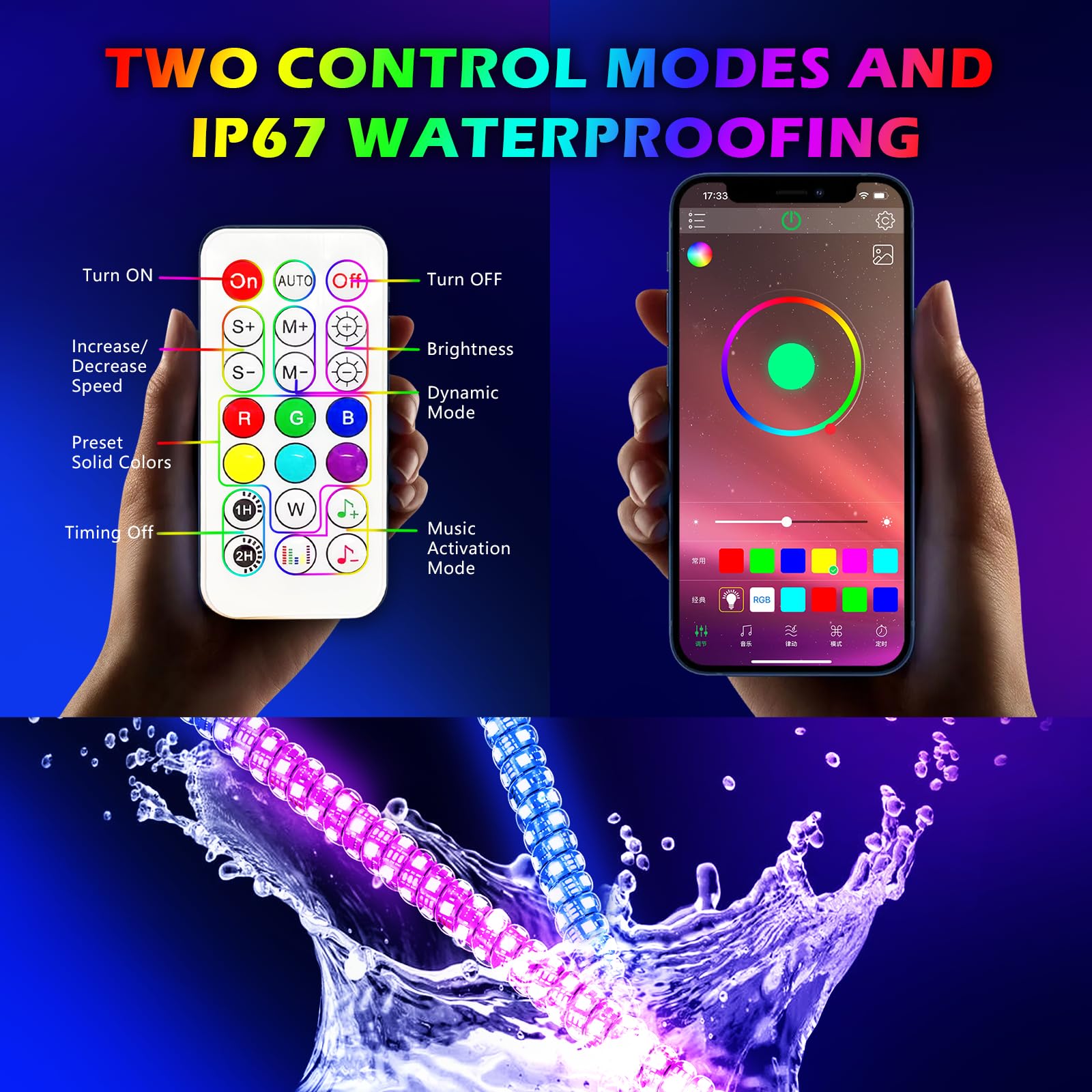 2PCS 2FT LED Whip Lights with Spring Base - RGB Spiral Chase Lights with App & Remote Control, DIY Music Sync Lights for RZR UTV, Polaris, Can-Am - Perfect for Off-Road Vehicles, Night Rides, and Outdoor Parties
