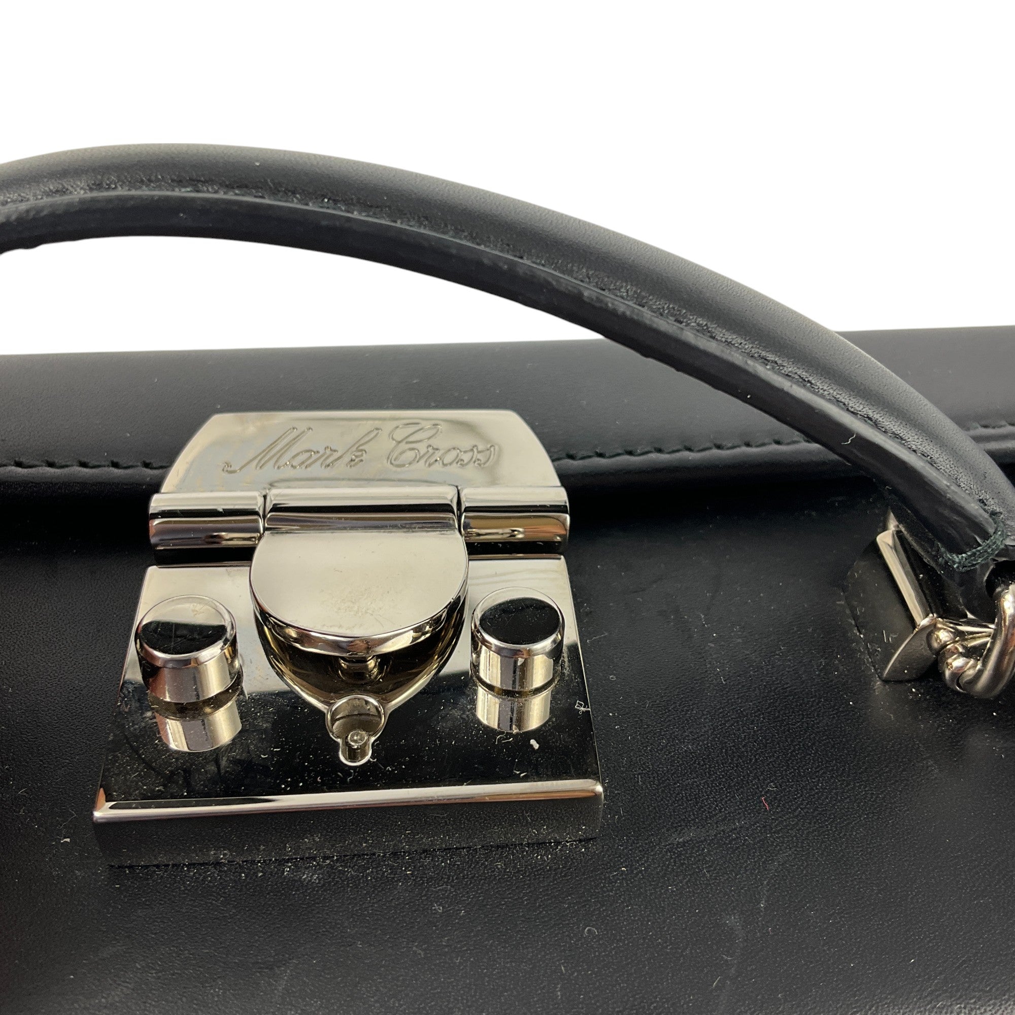 Mark Cross Grace Box Bag - Black & Silver Grommet Detail Handbag for Women | Luxury Leather Shoulder Bag for Work, Party & Evening Events