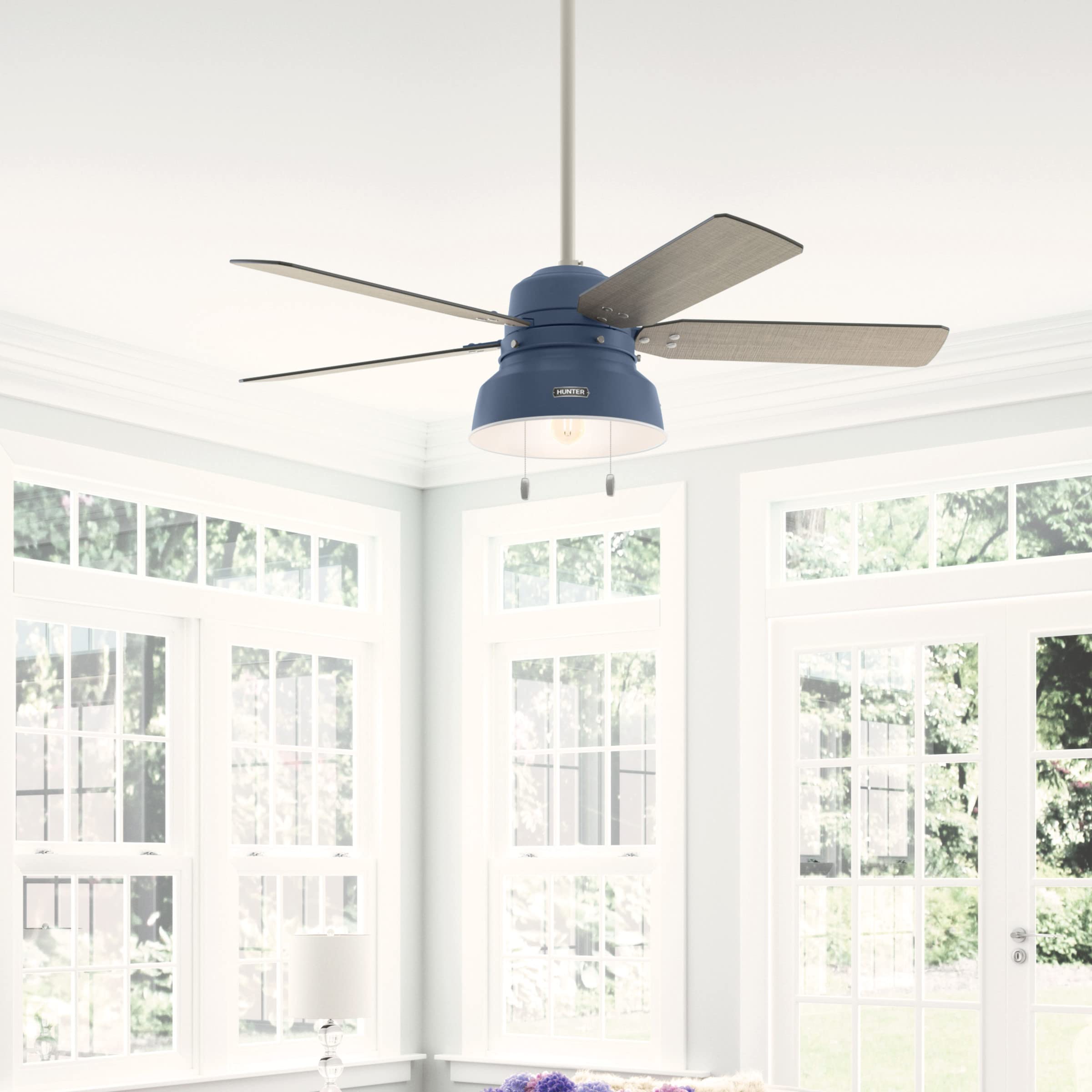 Hunter Fan Company 50252 Mill Valley 52-Inch Indoor/Outdoor Ceiling Fan with Remote Control - Indigo Blue Finish - Perfect for Bedroom, Living Room, Patio & Covered Porch