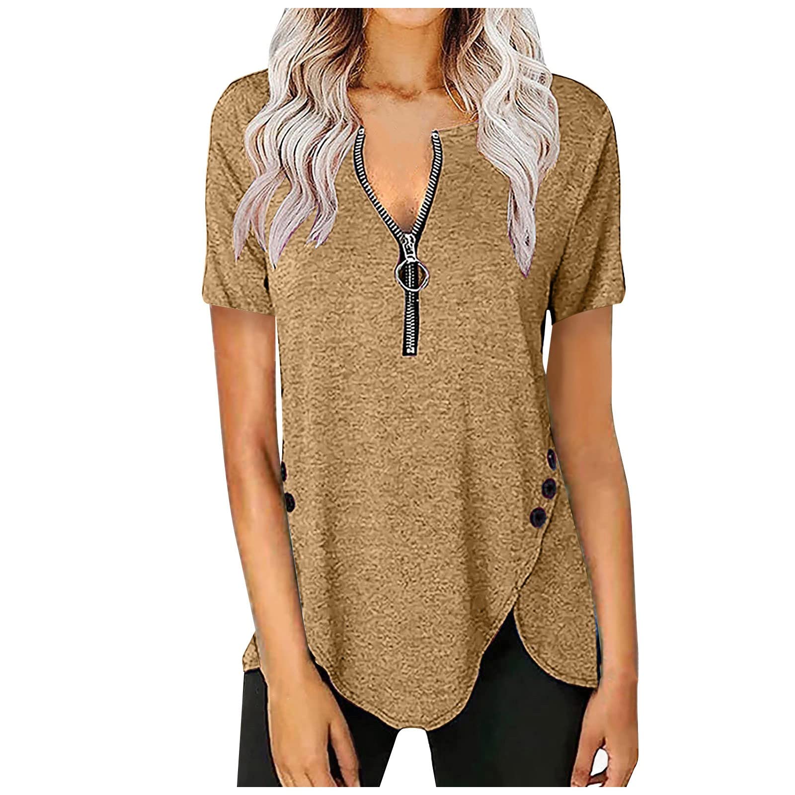 Stylish Women's V Neck T Shirts - Summer Casual Short Sleeve Blouse & Tunic Tops for Work & Everyday Wear | Comfortable Ladies Fashion Top for Office, Outings & Relaxation