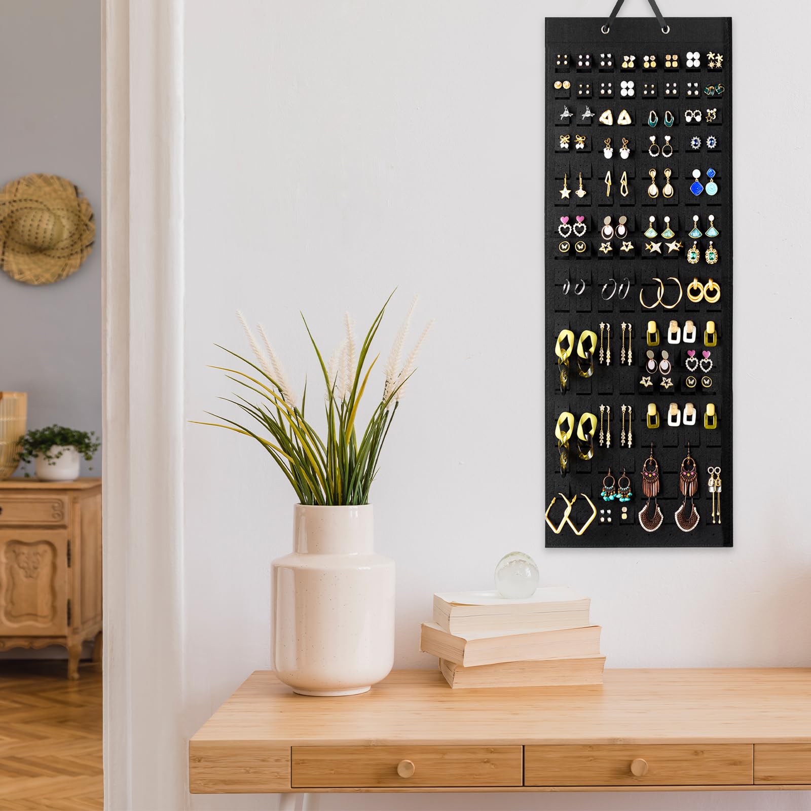 Lolalet 20-Hook Wall Mount Earring Organizer with 608 Holes - Black Felt Jewelry Display for Stud & Hanging Earrings - Perfect for Bedroom, Bathroom & Closet Storage (1 Pack)