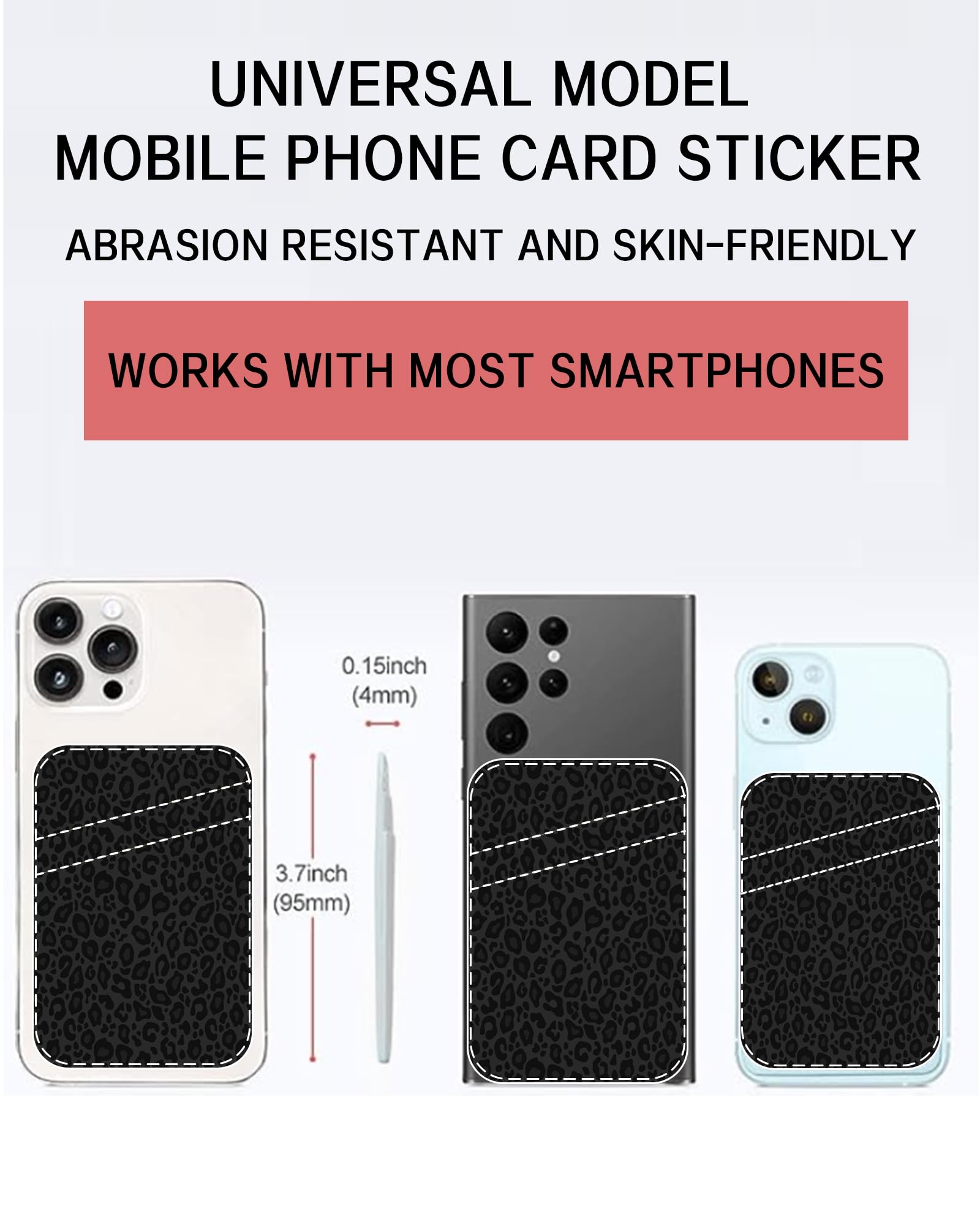 Leather Phone Card Holder - Adhesive Stick On Wallet for Back of Phone, Cute Credit Card Holder Compatible with Most Cell Phone Cases, Luxury Black Leopard Design - Perfect for Travel, Shopping, and Daily Use