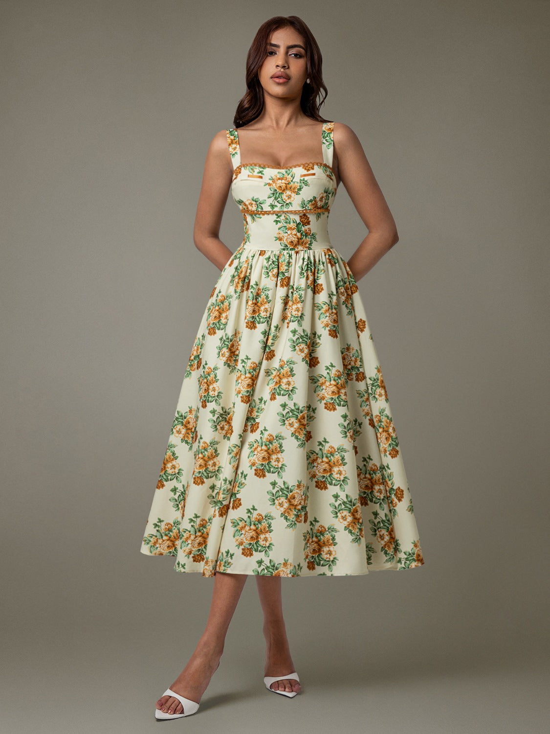 Elegant Floral Lace Trim Sleeveless Midi Dress for Women - Perfect for Summer Weddings, Garden Parties & Date Nights