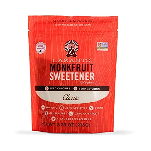 Lakanto Monkfruit Sweetener - Natural Sugar Substitute, Non-GMO, Zero Net Carbs, Zero Calories, Zero Glycemic Index - Classic White (8.29 oz) - Perfect for Baking, Coffee, Tea & Keto Diet