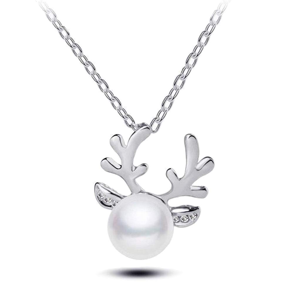 Gorgeous Faux Pearl Inlaid Christmas Deer Antlers Necklace & Earrings Set for Women - Elegant Holiday Jewelry for Christmas, Valentine's Day, Parties and Special Occasions | Perfect Gift for Women and Girls
