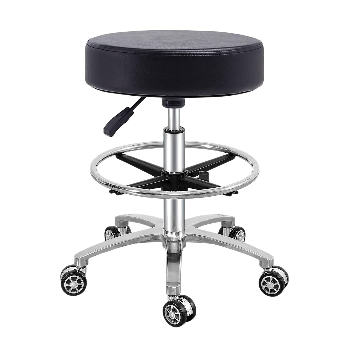 Antlu Adjustable Height Hydraulic Rolling Stool - Swivel Office Chair with Wheels & Foot Rest for Medical, Salon, Tattoo, Kitchen & Massage Work - Ergonomic Rolling Seat for Professionals (Black) - Perfect for Hairdressers, Chefs, Tattoo Artists & Healthcare Workers