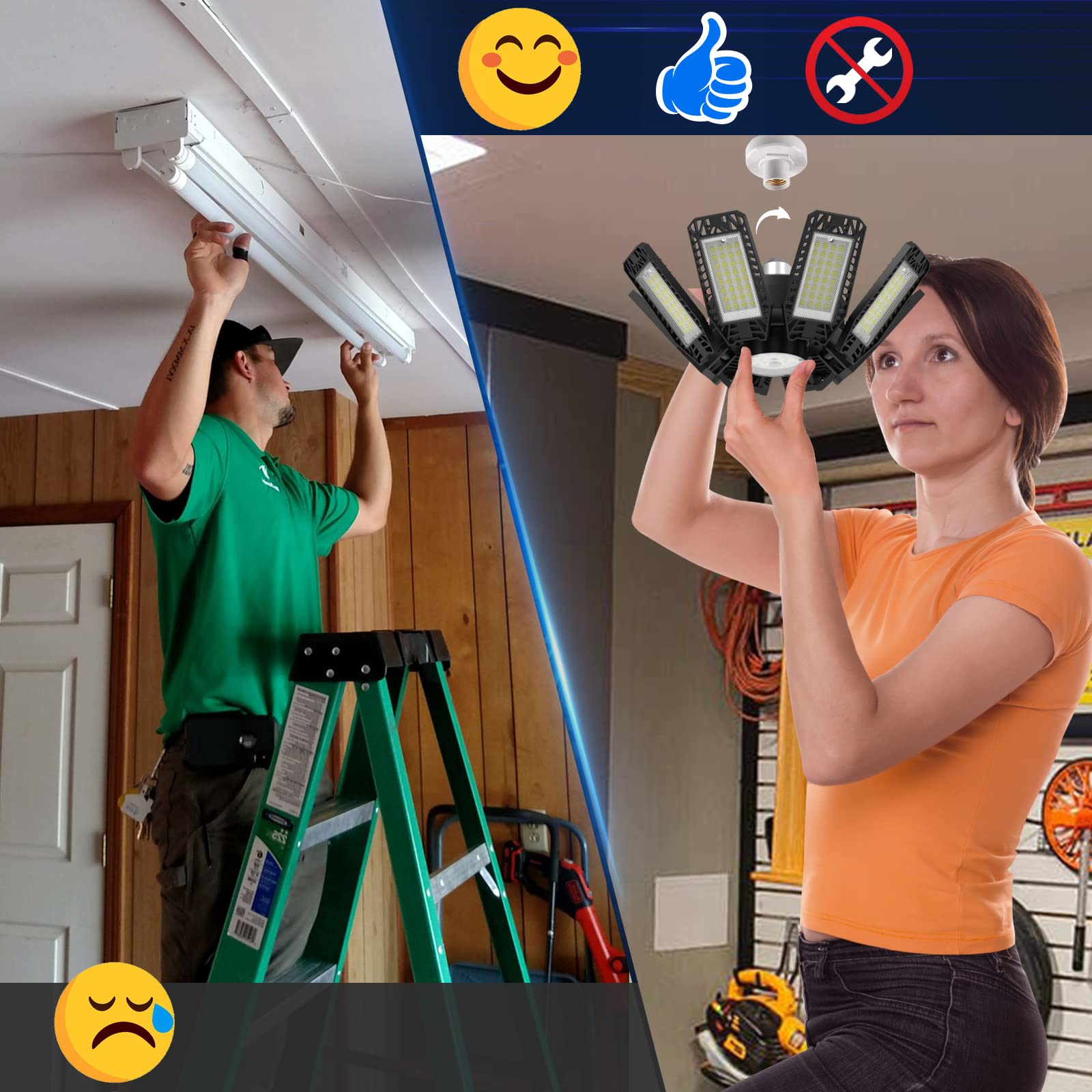 240W LED Garage Light with 8 Adjustable Panels - 24,000LM Bright Shop Light, 6500K Daylight White, E26/E27 Socket Compatible - Perfect for Workshops, Basements, Garages, and Barns