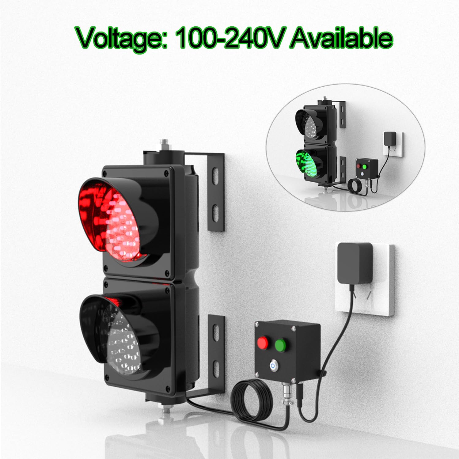 2 Pack Red/Green LED Loading Dock Traffic Lights - Indoor/Outdoor Wall Mount Industrial Signal Lamp with Control Switch, Plug & Play - Perfect for Warehouse, Factory & Shipping Dock Safety
