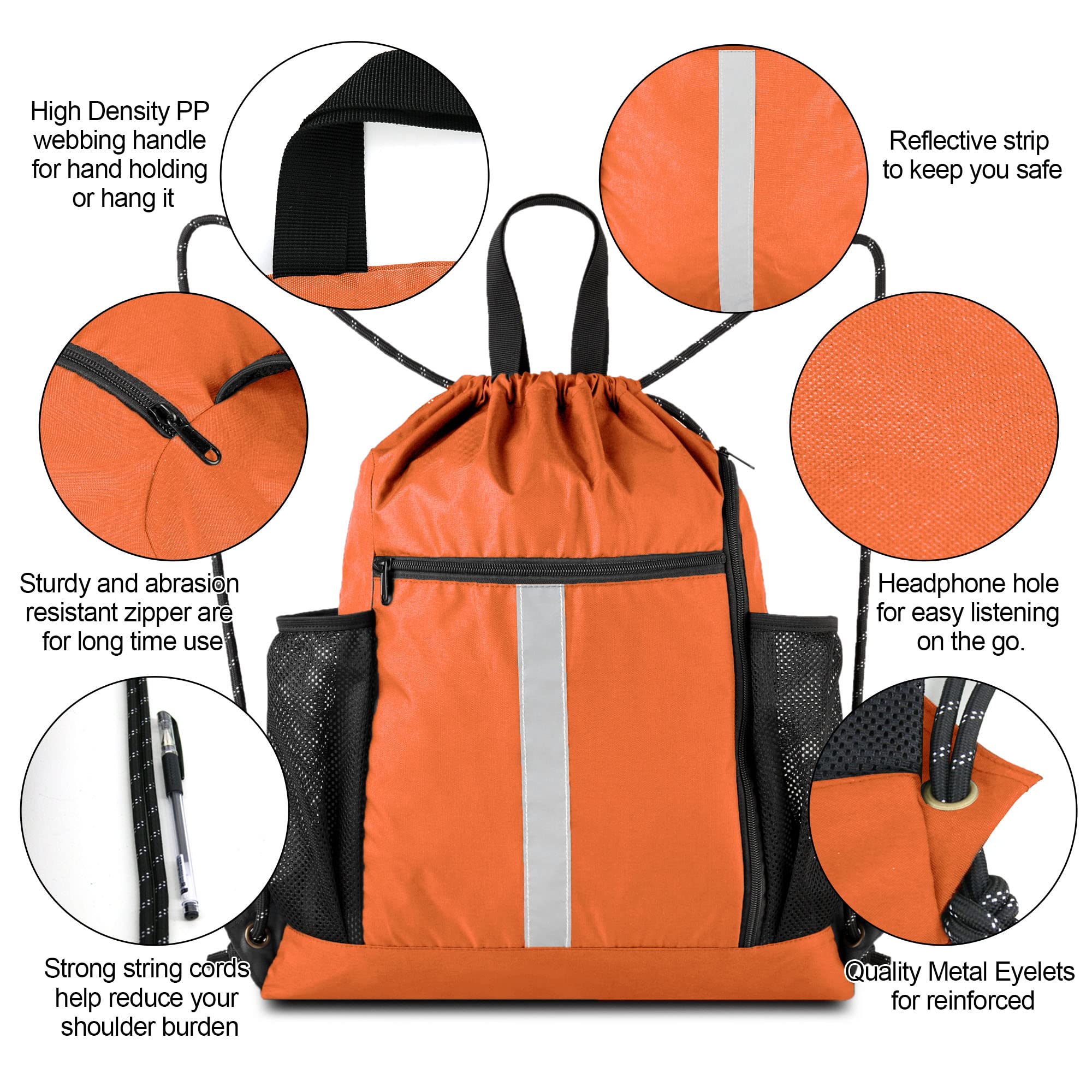 BeeGreen Drawstring Backpack - Lightweight Sports Gym Bag with Shoe Compartment & Dual Water Bottle Pockets - Perfect for Workout, Travel, Hiking & School Use