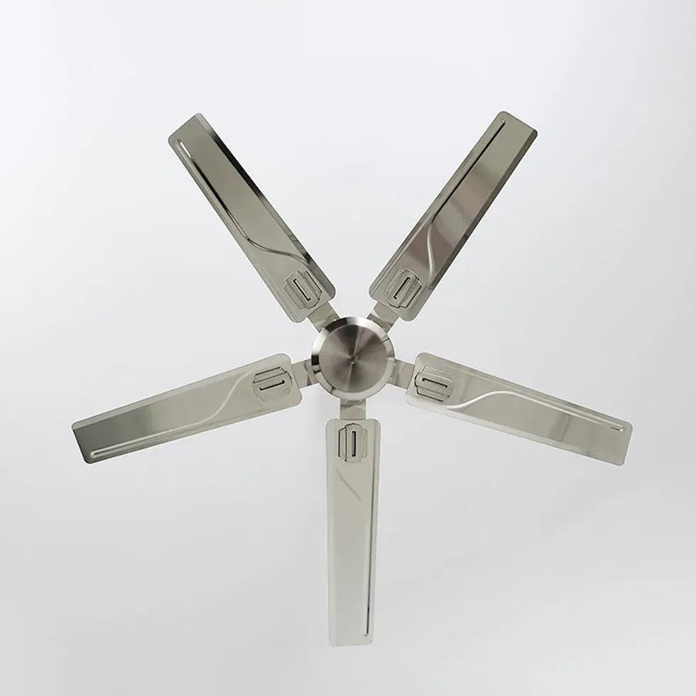 5-Blade Silver Metallic Industrial Ceiling Fan with Remote Control - Perfect for Warehouse, Garage, and Workshop Cooling