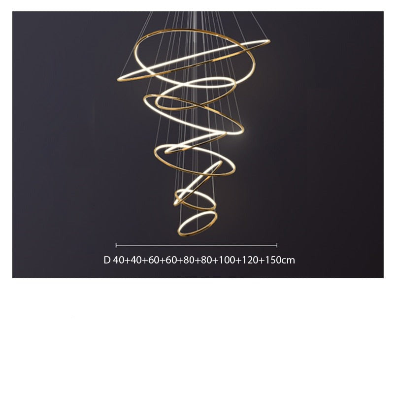 Elegant Rings Staircase Chandelier - Modern Crystal Pendant Light for Foyer, Stairwell & Entryway - Perfect for Home Decor & Luxury Lighting