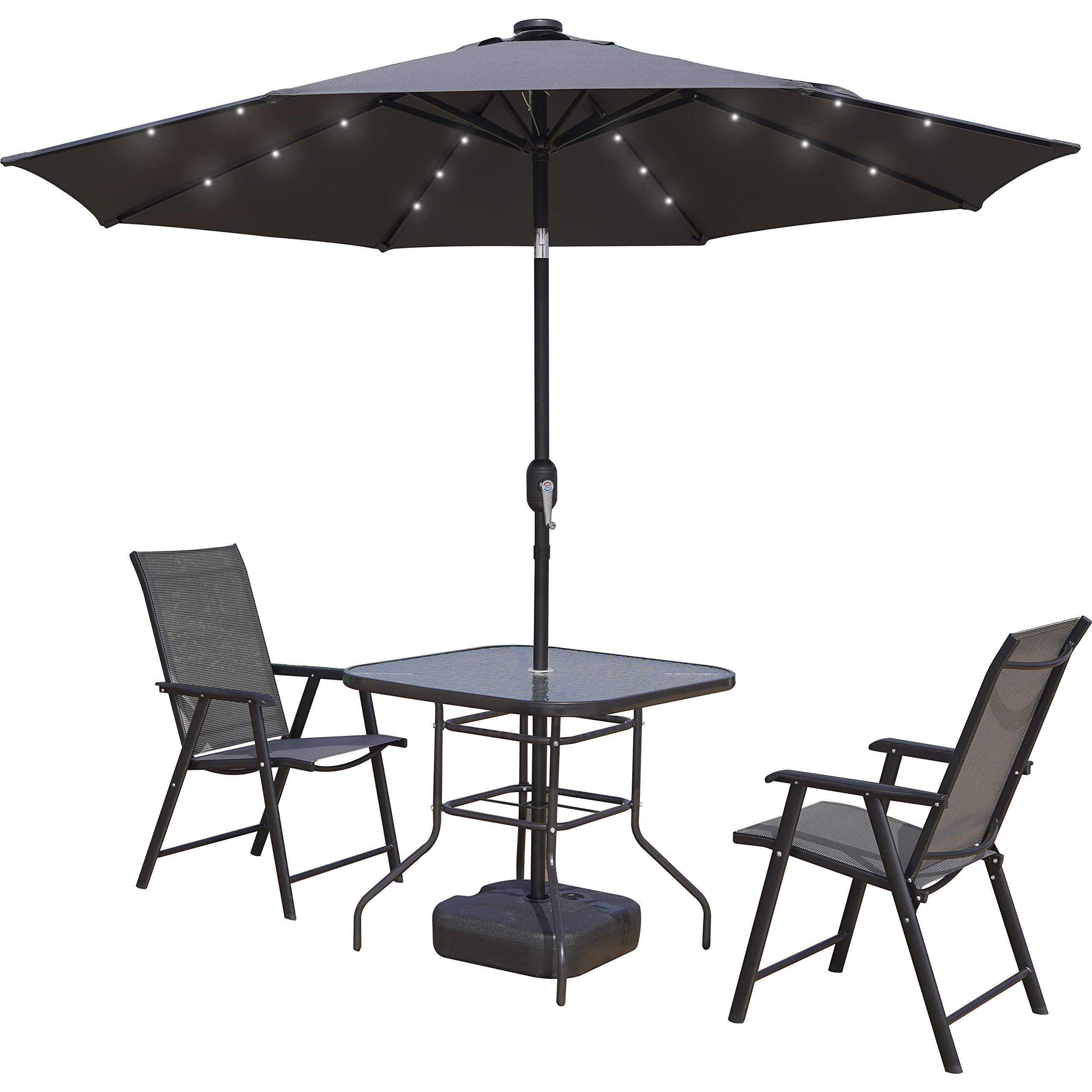 LeisureMod Sierra 9' Outdoor Patio Umbrella with Crank & Tilt Mechanism & Solar LED Lights - Perfect for Backyard, Poolside, and Garden Relaxation