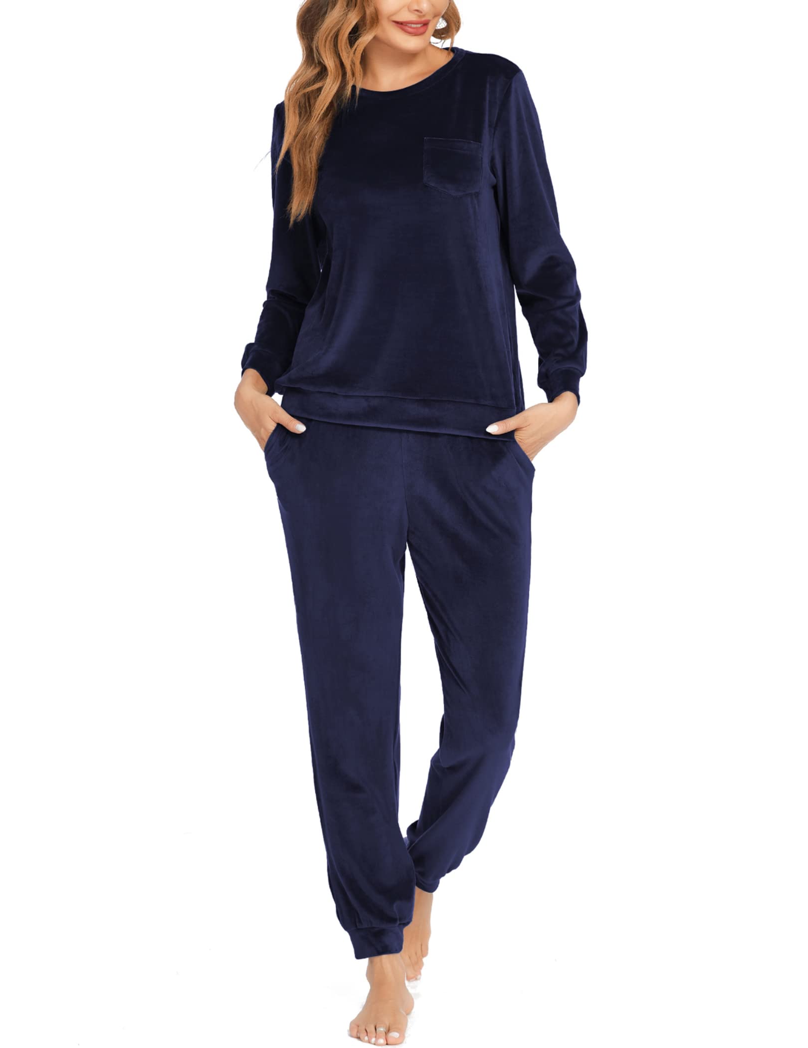 Ekouaer Couples Matching Pajama Sets - Soft Velvet Long Sleeve Sleepwear with Pockets, 2-Piece Lounge Pjs for Christmas, Valentine's Day & Anniversary Gifts - Cozy Winter Pajamas for Couples Night In