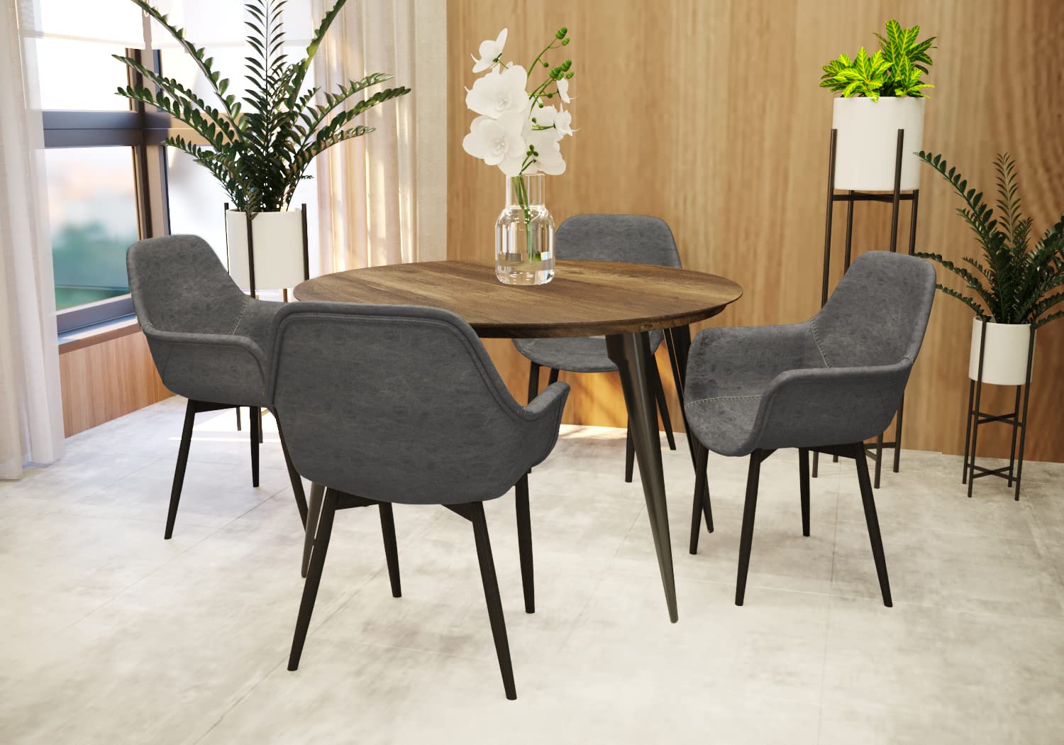 Modern Leather Dining Chairs with Metal Legs - LeisureMod Markley Grey Armchair for Kitchen, Dining Room & Home Office - Comfortable & Stylish Seating Solution