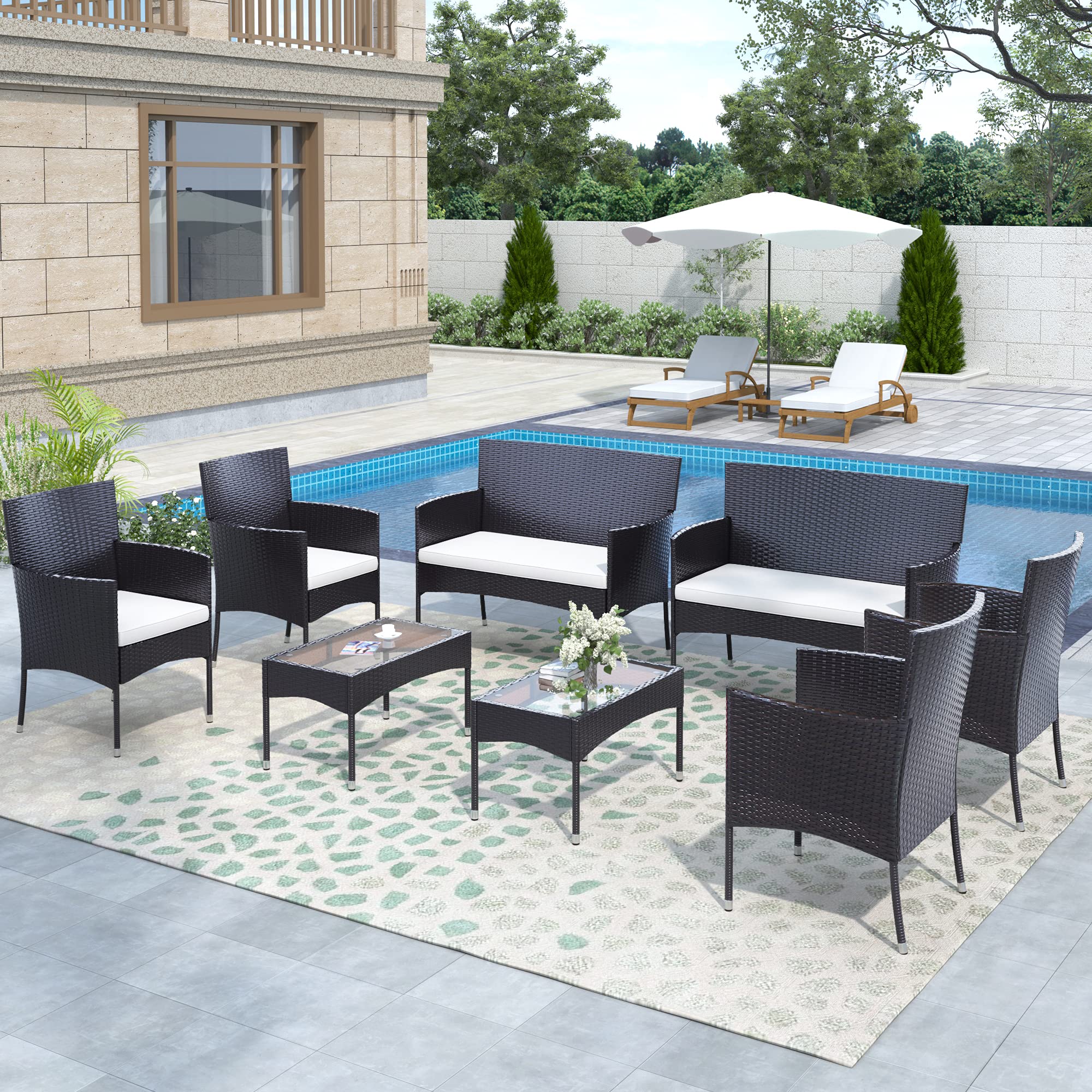8-Piece Dark Brown Rattan Patio Furniture Set for Outdoor Living - Perfect for Garden, Poolside, and Backyard Relaxation