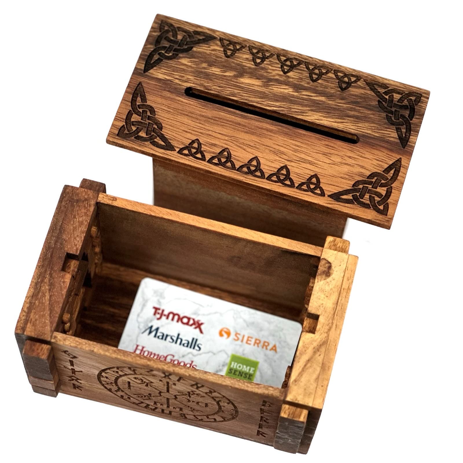 Enigma Viking Secret Puzzle Box - Wooden IQ Trick Lock with Hidden Compartments for Money & Gift Cards | Brain Teaser Challenge | Perfect for Gifts, Escape Rooms & Treasure Hunts