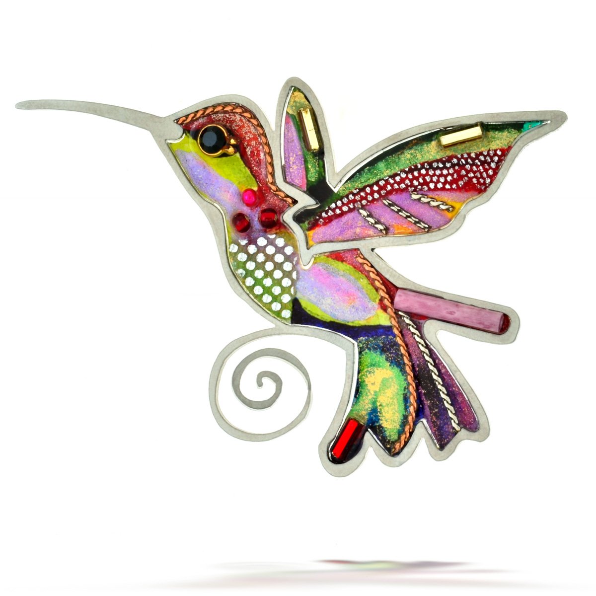 Seeka Pink and Green Hummingbird Brooch Pin P0607 - Elegant Floral Bird Jewelry for Women, Perfect for Dresses, Hats, Scarves and Gift Giving