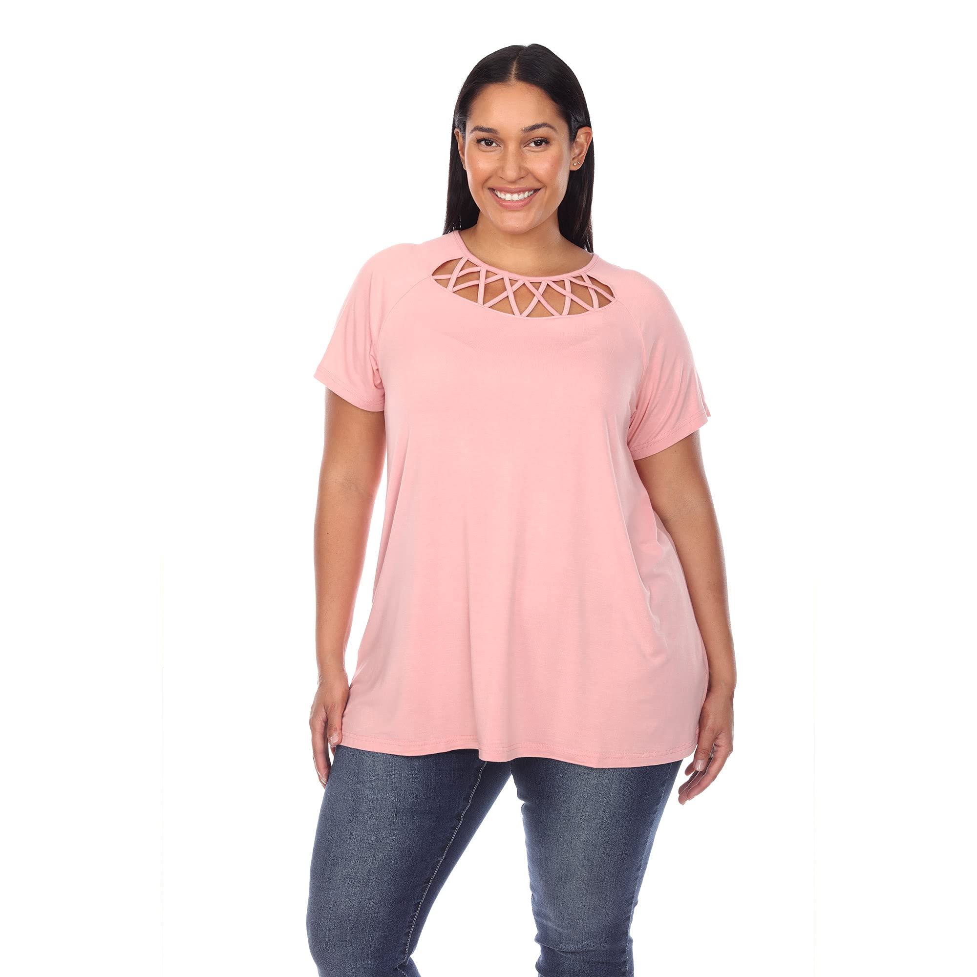 Plus Size Women's Crisscross Neck Short Sleeve T-Shirt - Comfortable White Blouse for Casual Wear, Summer Outfits & Layering