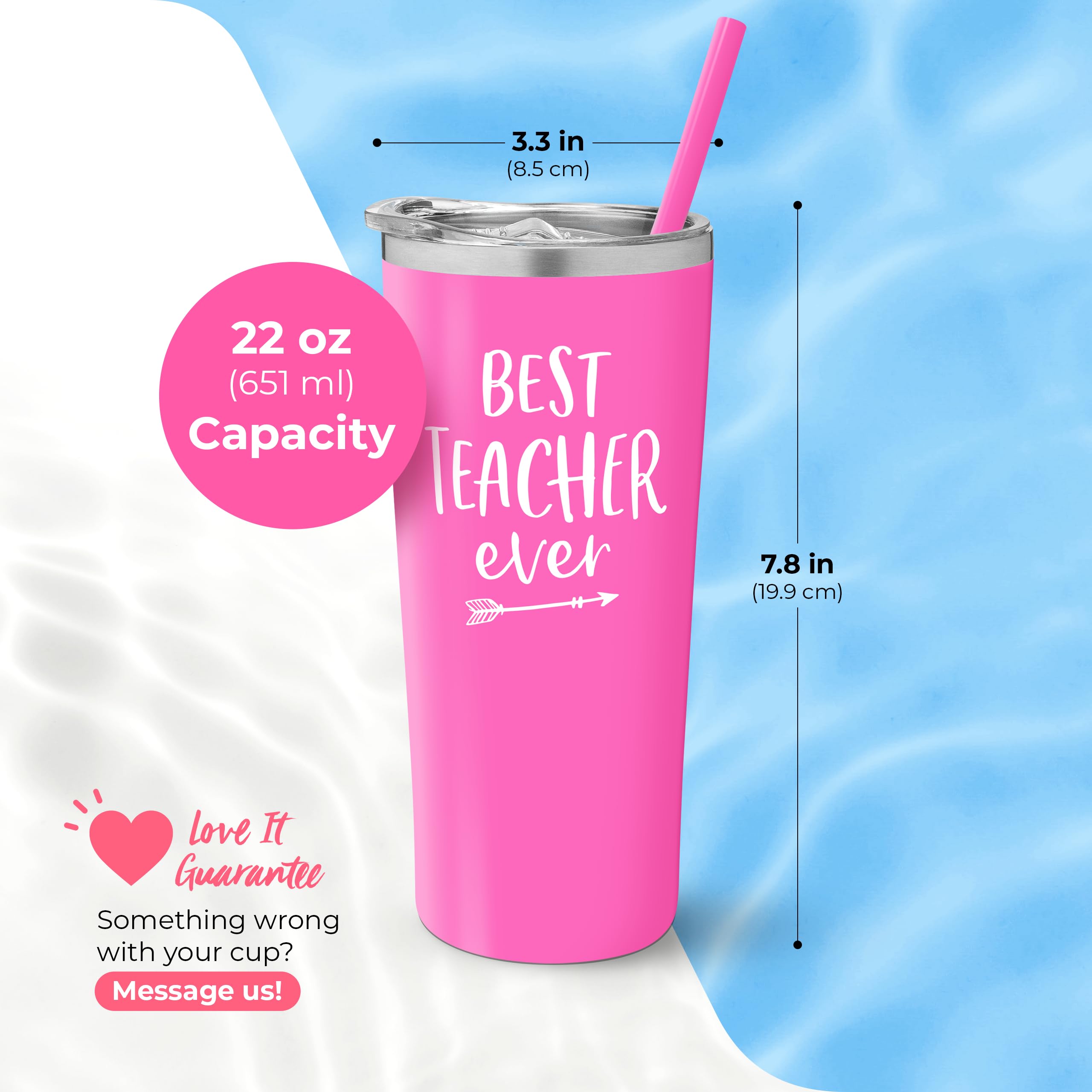 Best Teacher Ever Tumbler - 20oz Stainless Steel Insulated Travel Mug with Leak-Proof Lid & Straw - Perfect Teacher Appreciation Gift for Women - Ideal for Coffee, Tea & Cold Drinks - Great for Classroom, Office & Commuting