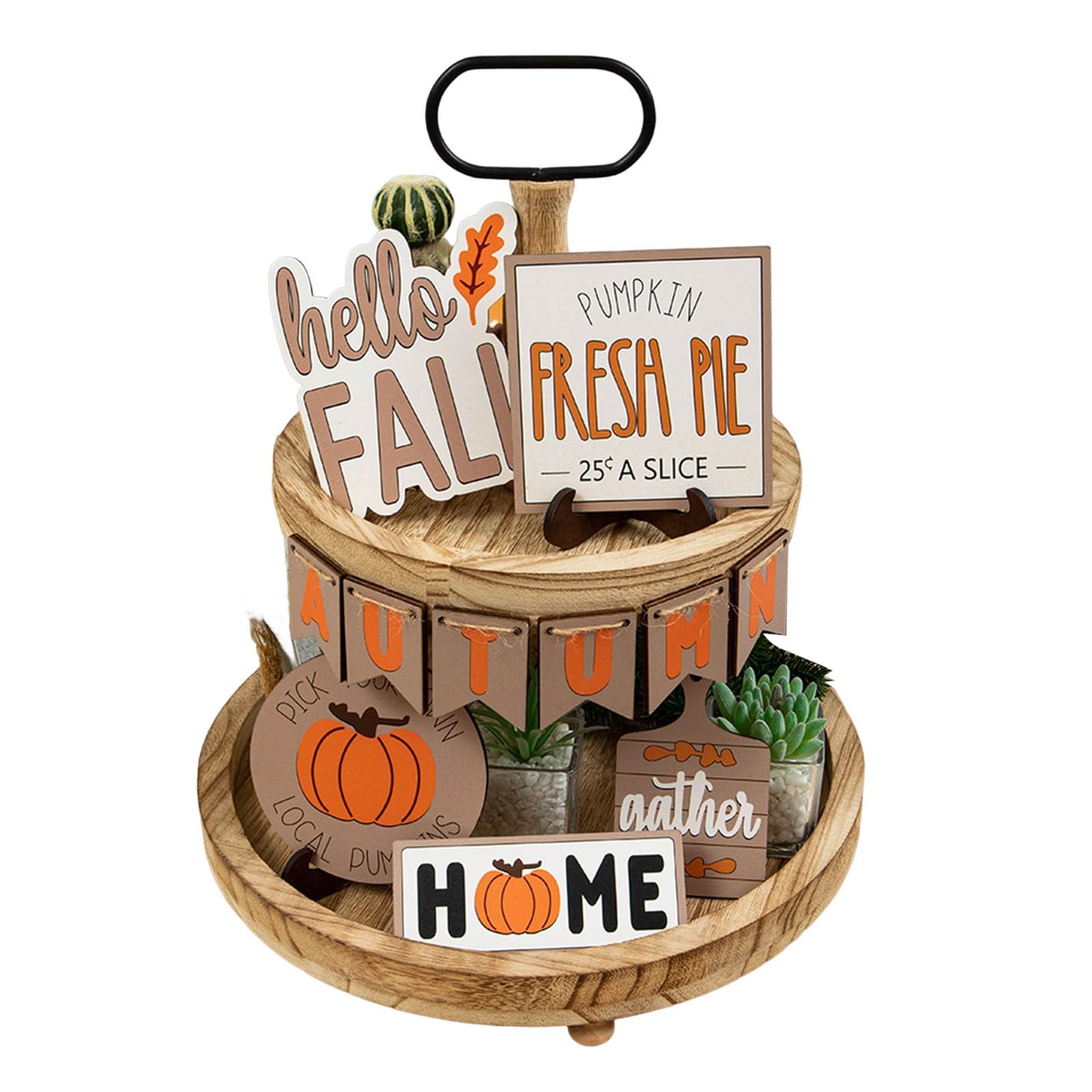 Fall Tiered Tray Decor Set - Thanksgiving & Halloween Farmhouse Centerpiece for Table Decor