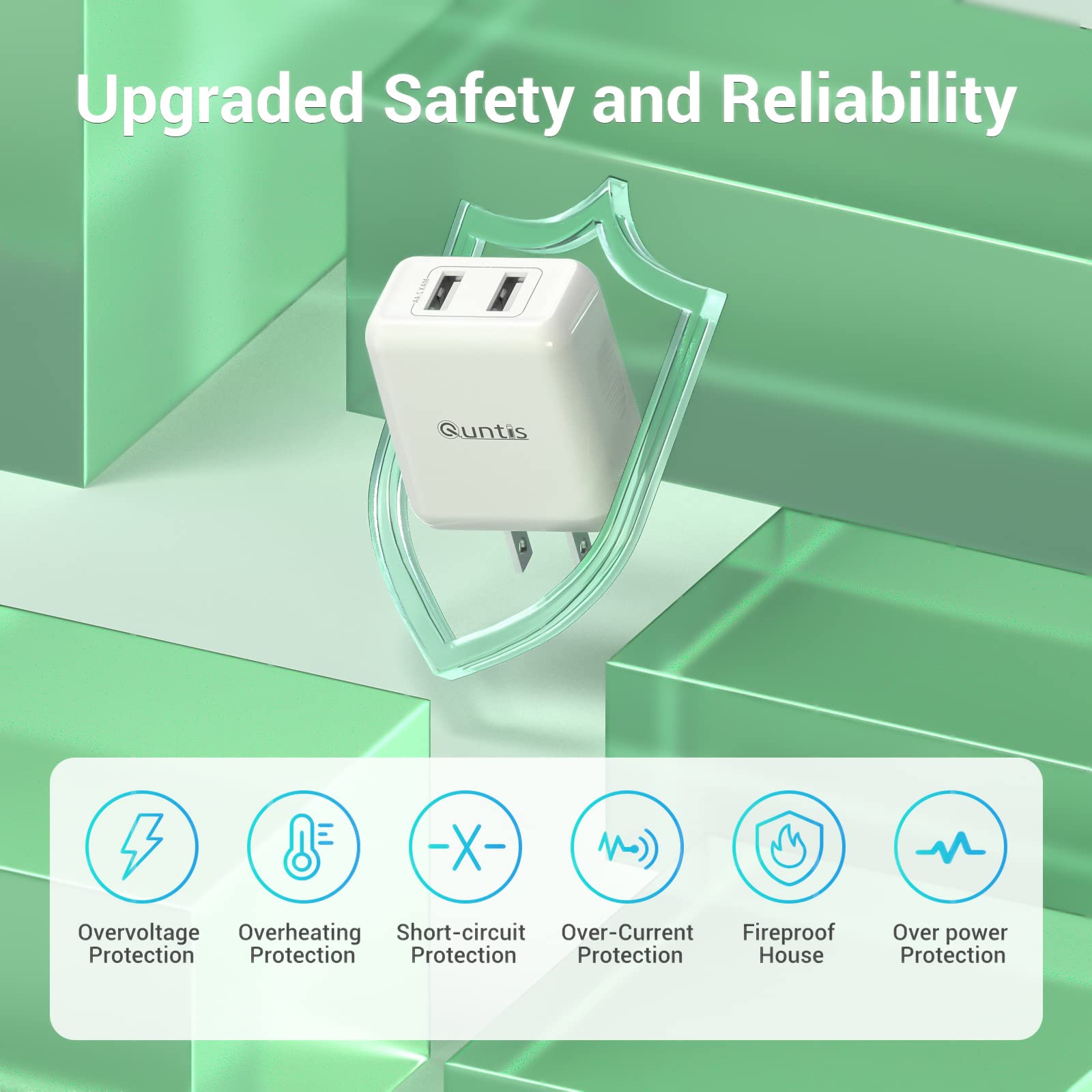 MFi Certified iPhone Charger 2-Pack - Quntis 6.6ft Lightning Cable with Dual Port USB Wall Charger for iPhone 14/13/12/11/SE/XS/XR/X/8/7/6s/6 Plus, iPad Pro & AirPods - Fast Charging for Home, Office & Travel