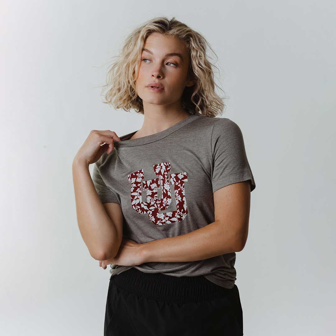 Utah Boyfriend T-Shirt | University of U Grey Cotton Tee for Women | Casual Wear & Gameday Outfits