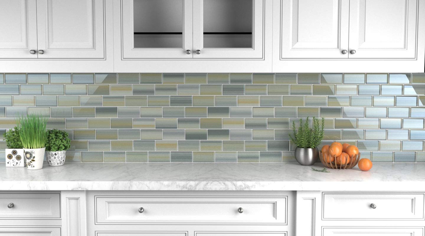 Bodesi Hand-Painted 3x6 Inch Glass Subway Tile for Beach-Themed Bathroom & Kitchen Backsplash | Coastal Home Decor