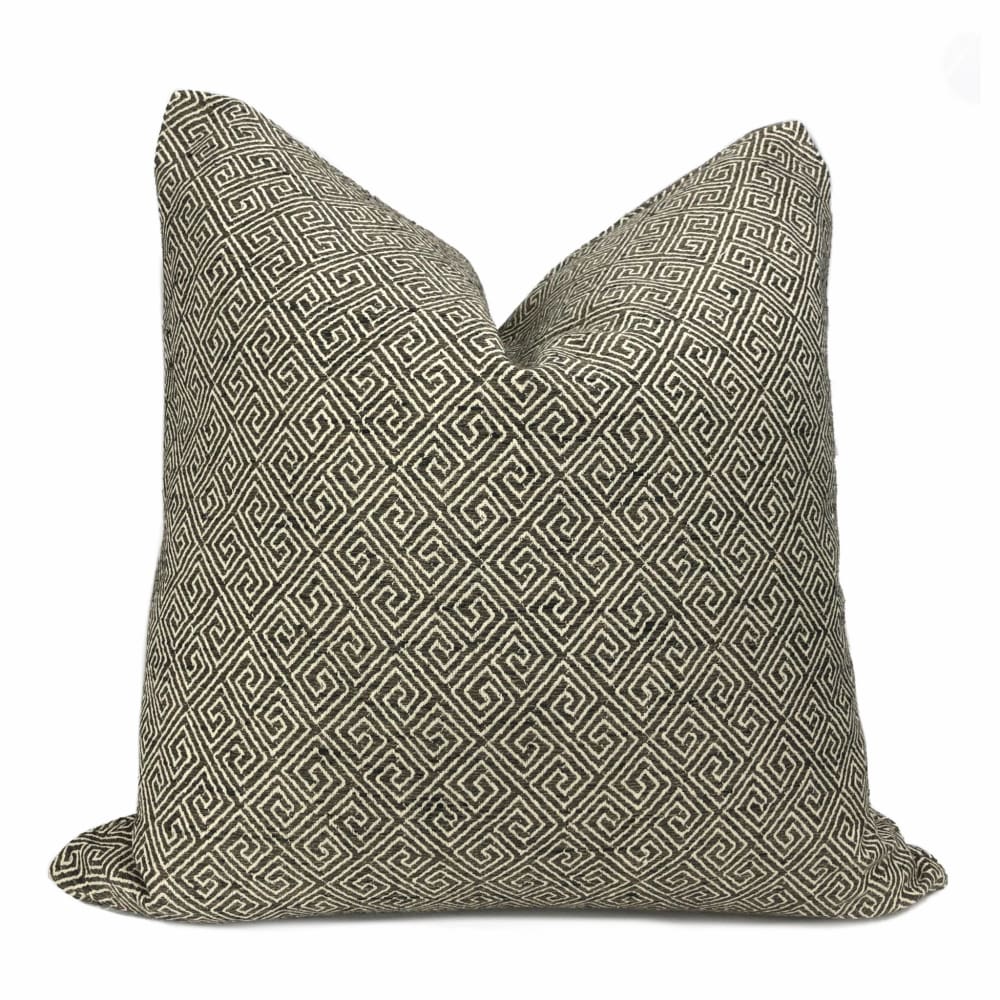 Premium Darius Dark Brown Greek Key Pillow Cover - Decorative Throw Pillow Case for Sofa, Bed & Home Decor - 18x18 Inches