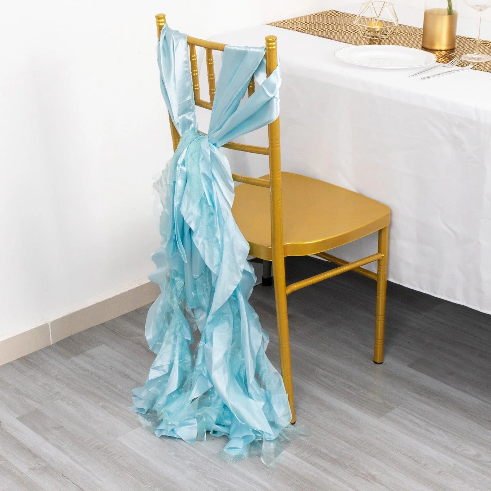 5 Pack Curly Willow Chiffon Satin Chair Sashes - Elegant Wedding Decor, Bridal Shower & Party Chair Ribbons for Banquet, Reception, and Special Events
