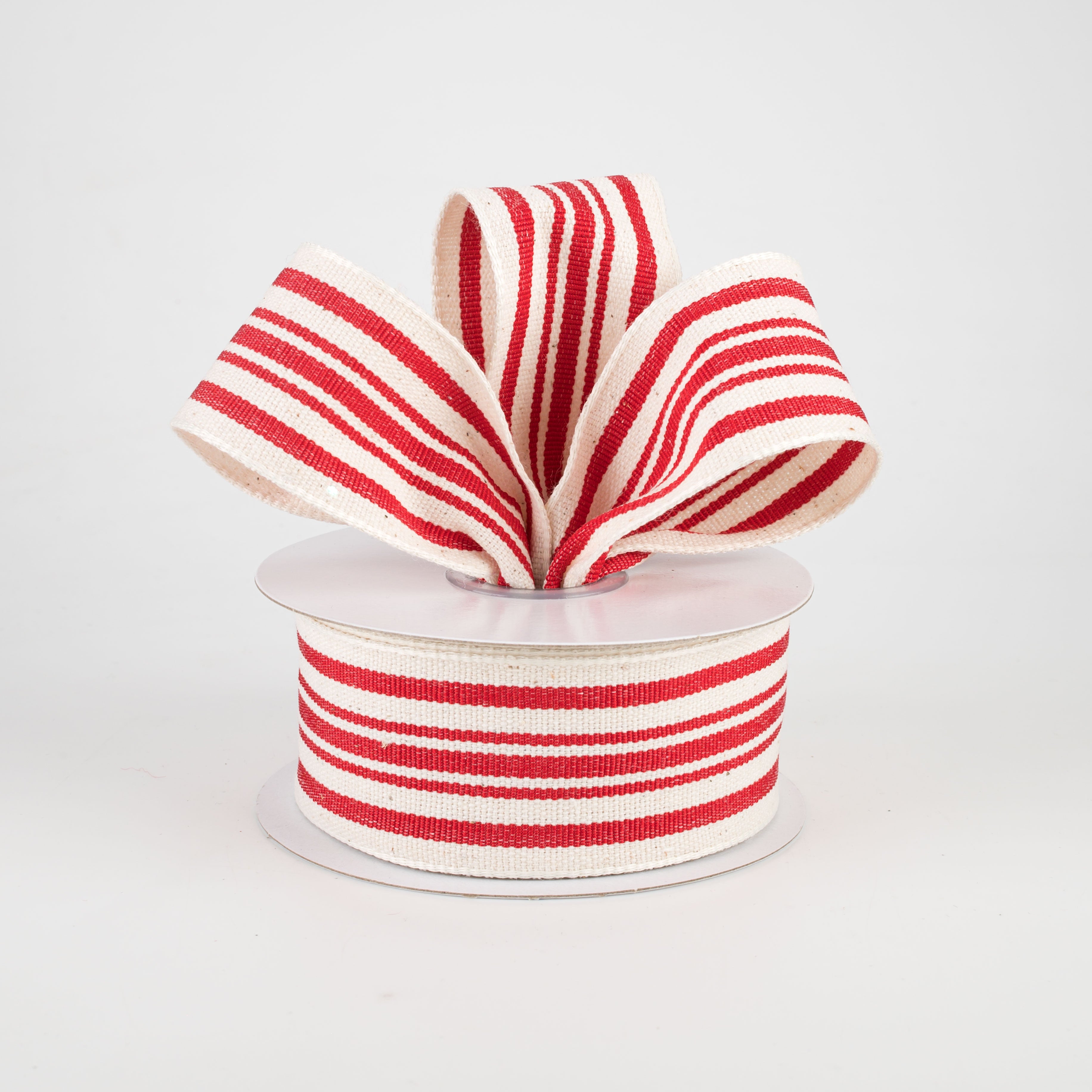 1.5 Inch French Ticking Stripe Ribbon - Ivory & Red Cotton Craft Ribbon (10 Yards) for DIY Projects, Gift Wrapping, and Home Decor