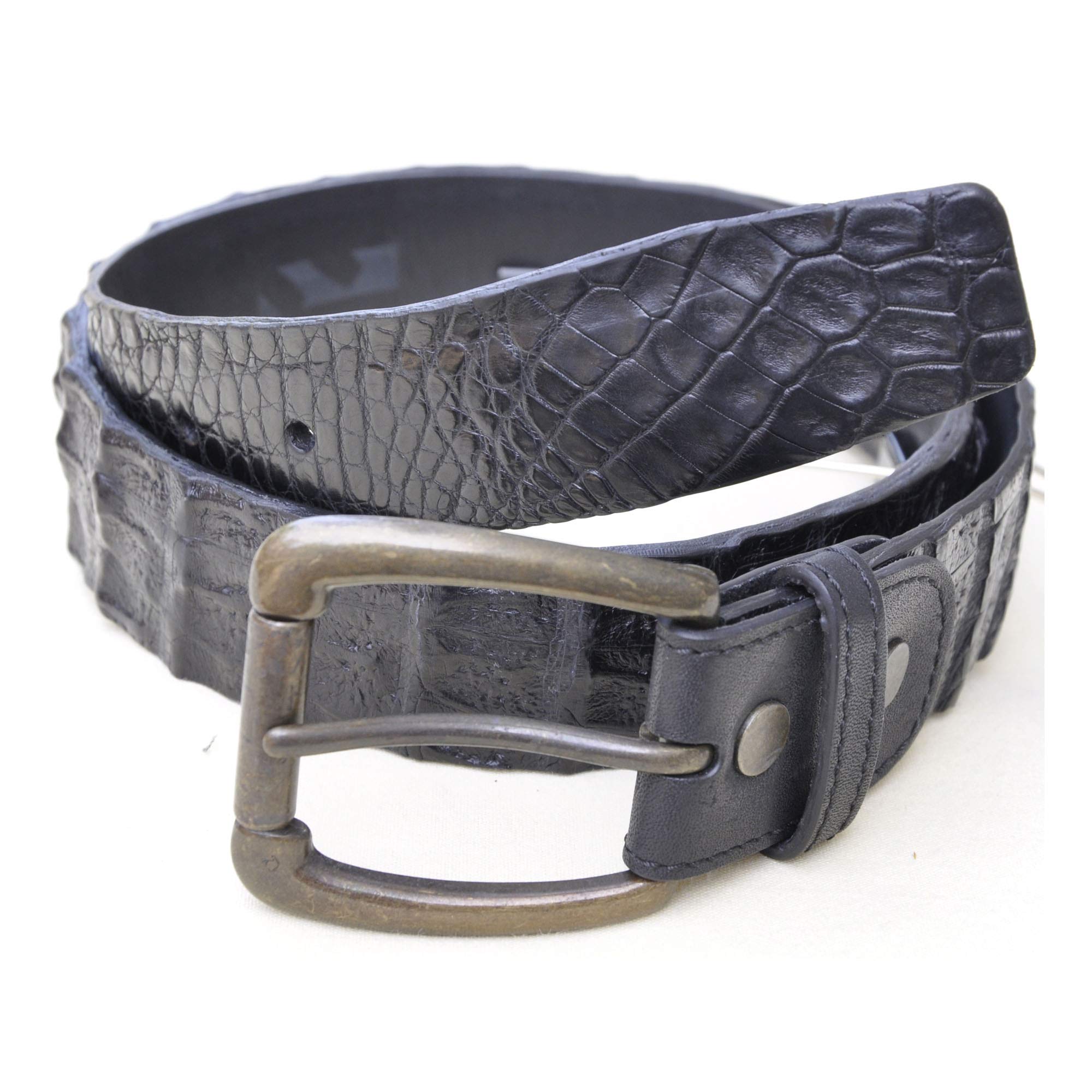 Genuine Caiman Crocodile Skin Leather Belt with Brass Buckle - Adjustable Men's Dress Belt Made in USA - Perfect for Business, Casual & Formal Occasions