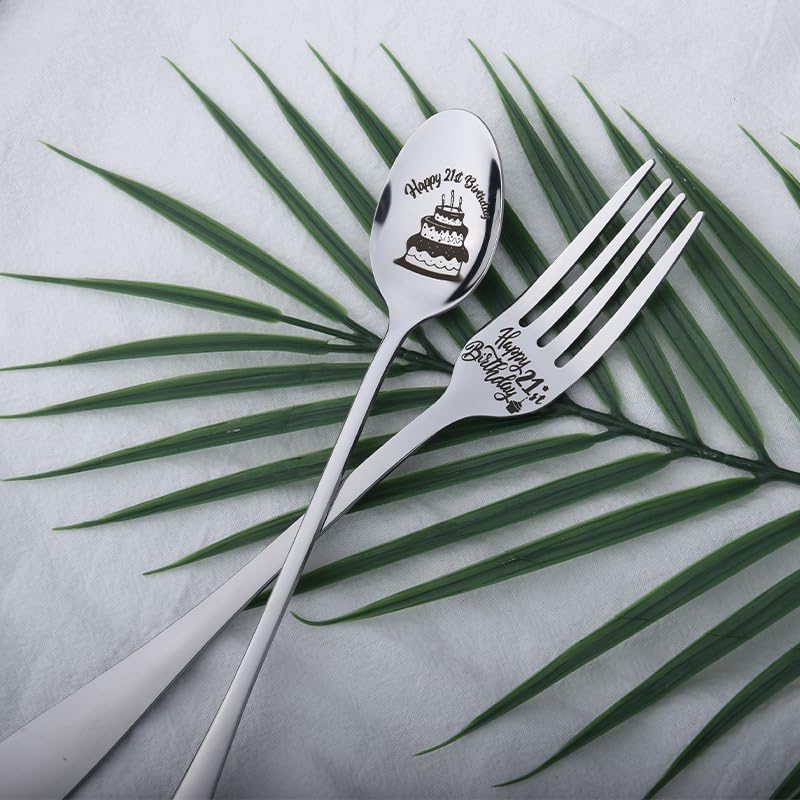 21st Birthday Gifts for Women - Elegant Keepsake Spoon & Fork Set for Daughter, Niece, Granddaughter - Perfect 21 Year Old Birthday Present with Engraving - Ideal for Milestone Celebrations, Gift Giving & Home Decor