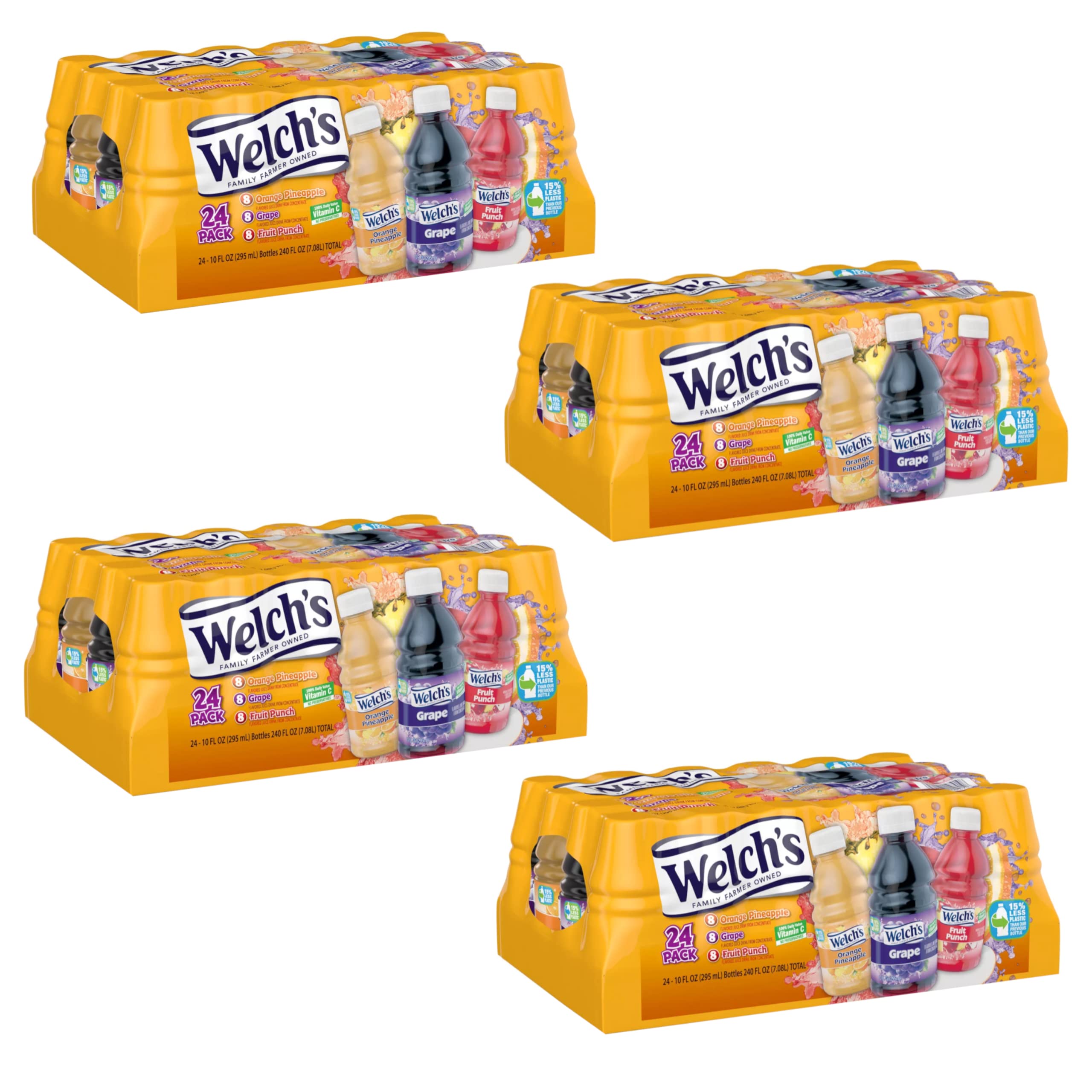 Welch's Fruit Juice Variety Pack - Orange Pineapple, Grape & Fruit Punch - No Preservatives, Rich in Vitamin C - 4 Pack (10oz x 24) - Perfect for School Lunches, Office Snacks & Family Gatherings