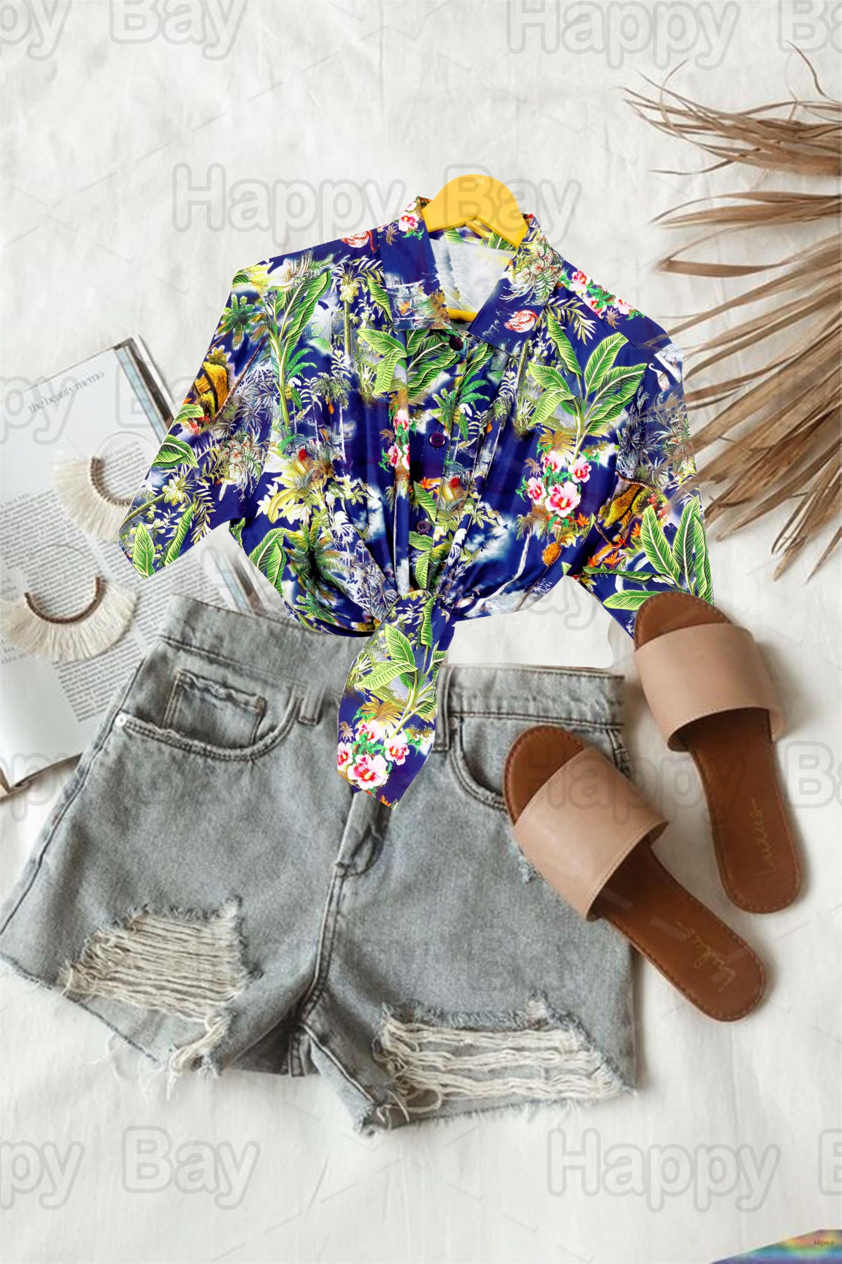 Happy Bay Women's Hawaiian Short Sleeve Beach Blouse - Floral Print Vacation Shirt for Tropical Getaways, Pool Parties & Summer Outfits