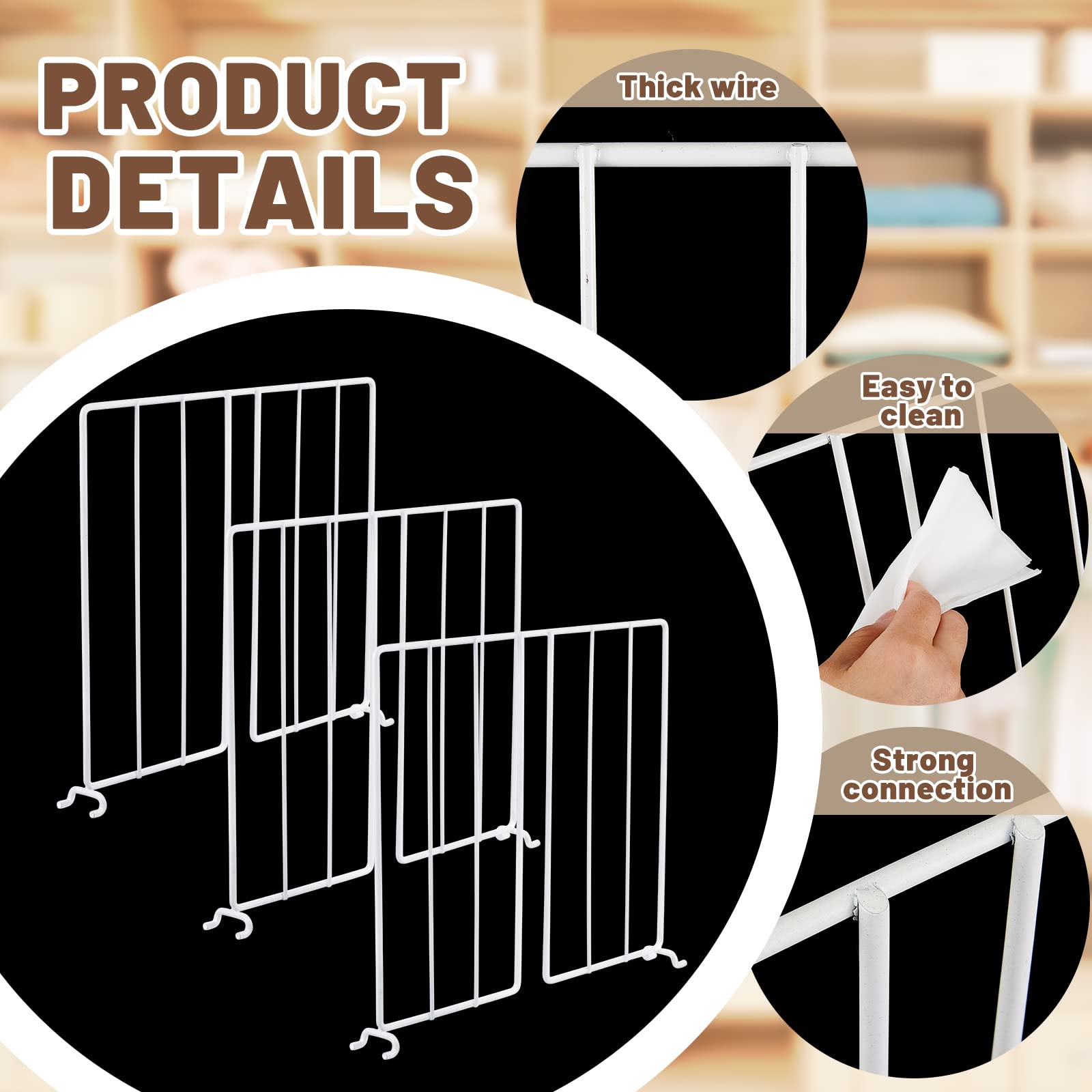 Amylove 24-Pack White Wire Shelf Dividers - Closet Organizer & Wardrobe Separators for Clothes Storage - Kitchen, Office & Cabinet Organization - Perfect for Wire Shelves & Storage Racks