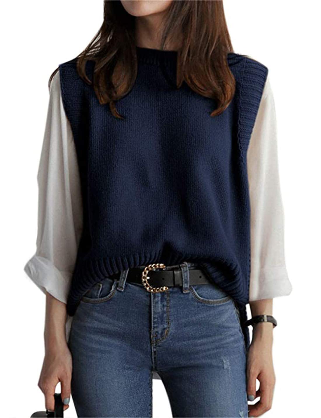 UANEO Women's Sleeveless High-Low Knit Sweater Vest - Casual Round Neck Pullover for Spring & Summer Layering | Office Wear, Date Night, Weekend Outfits