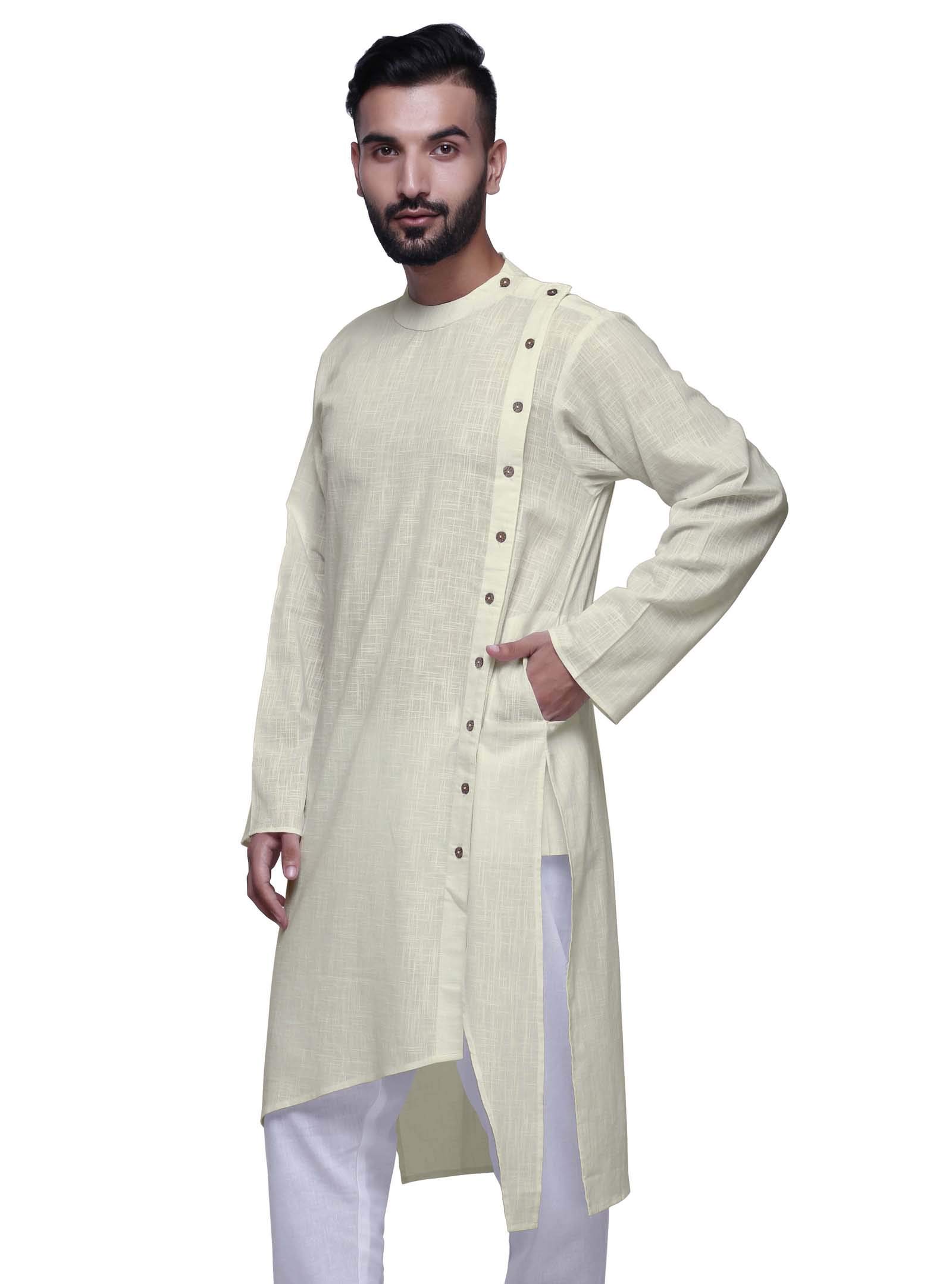 Atasi Men's Solid Satin Slub Long Sleeve Kurta Shirt - Elegant Traditional Wear for Weddings & Festivals