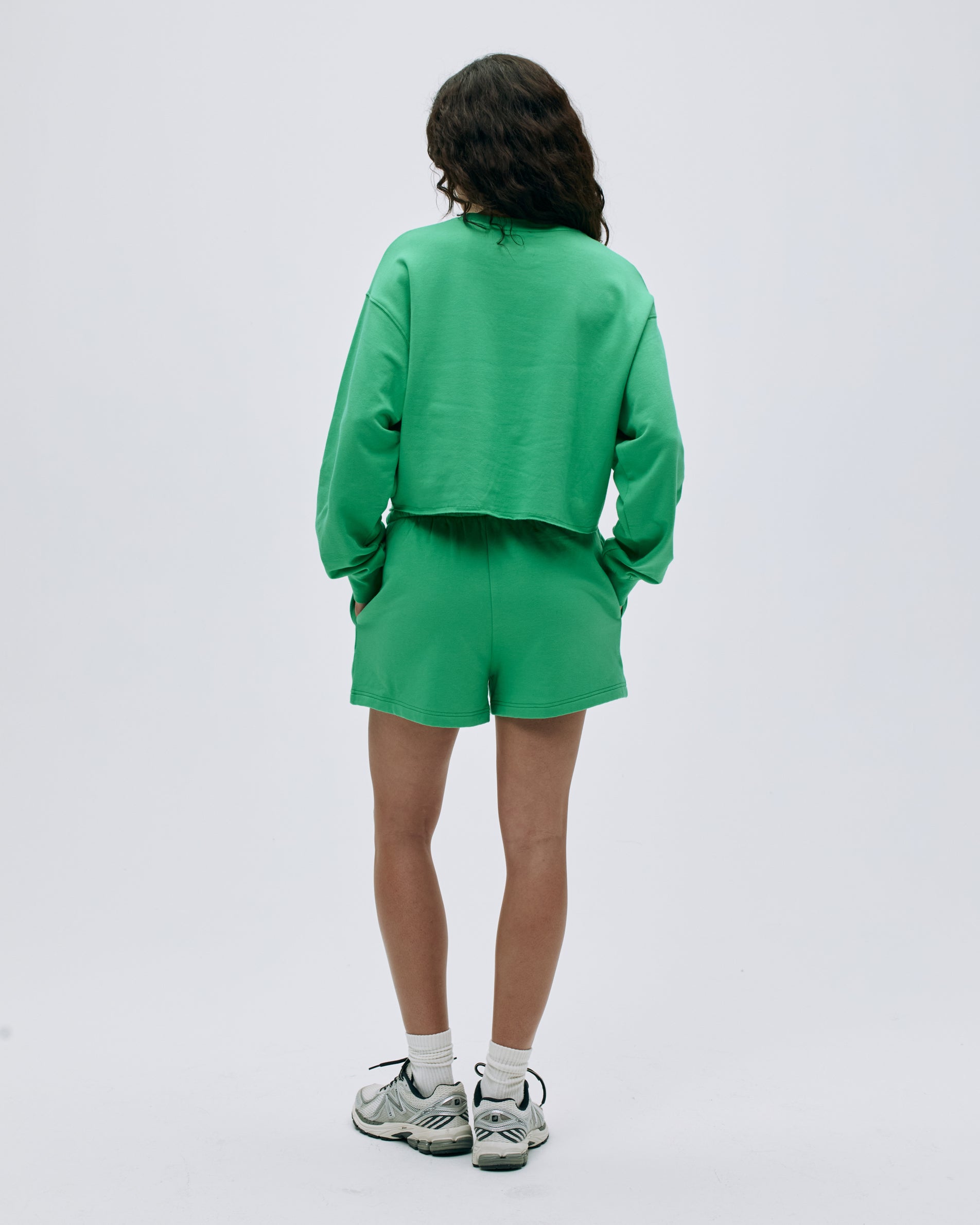 Campus Modal Blend Crop Sweatshirt for Women - Soft Jade Green & Marshmallow White - Perfect for Yoga, Gym & Casual Wear