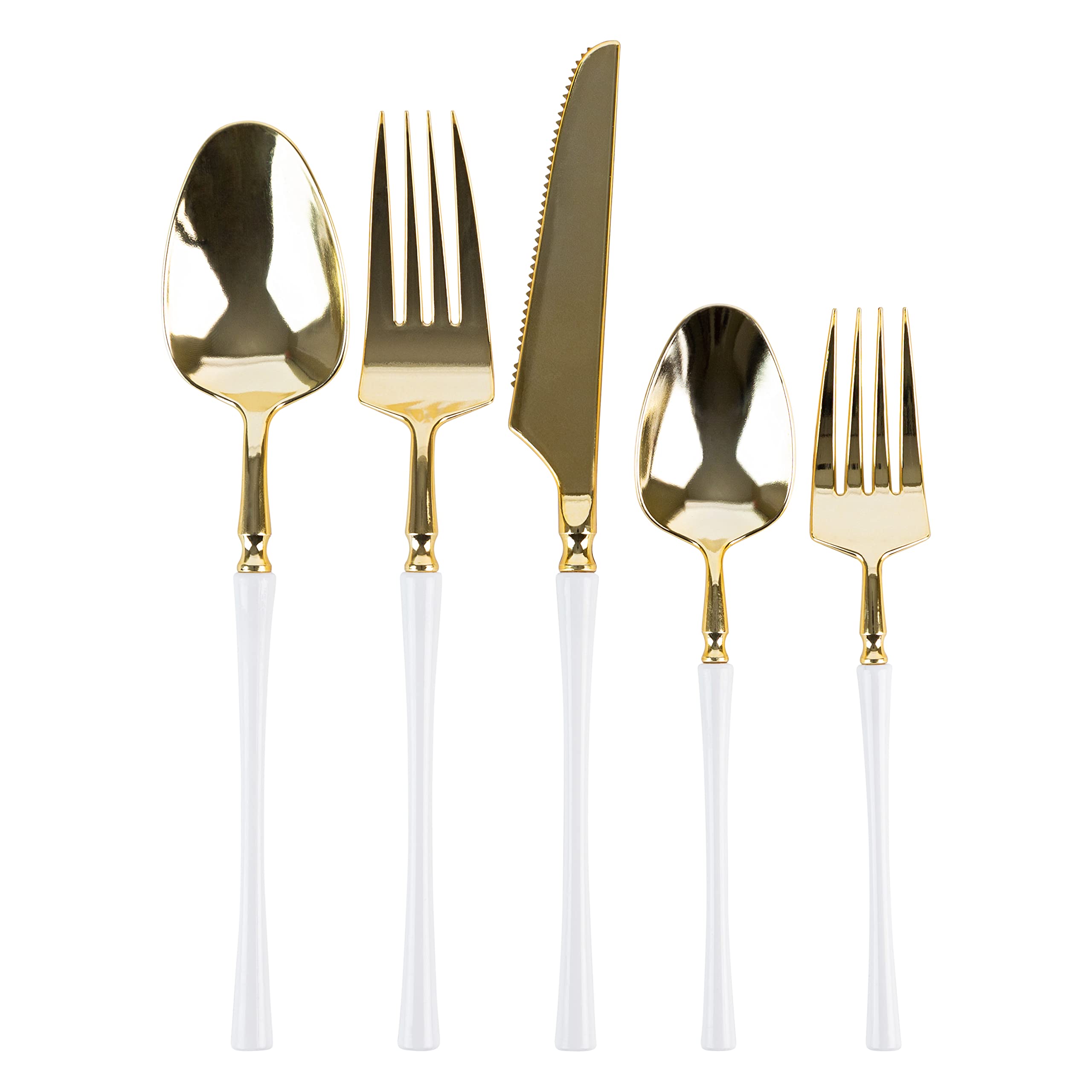 Premium 20-Pack Gold & White Plastic Dinner Forks - Heavy Duty Disposable Silverware for Parties, Weddings, Catering & Elegant Events - Durable Two-Tone Elegant Cutlery Set