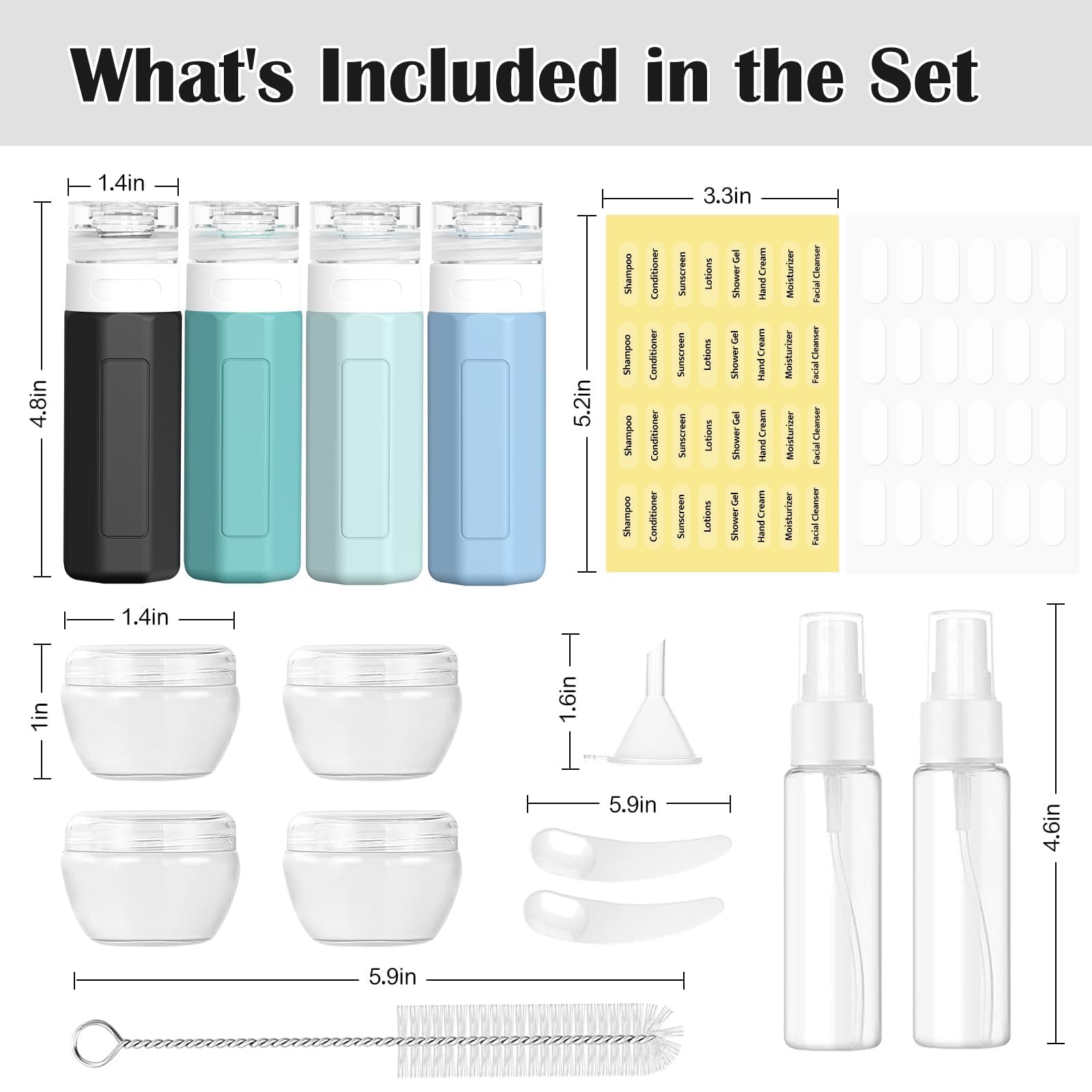 17PCS TSA Approved Leak Proof Travel Bottles Kit - Silicone Toiletries Containers for Shampoo, Conditioner & Lotion | Perfect for Airplane Carry-on, Vacation & Business Trips
