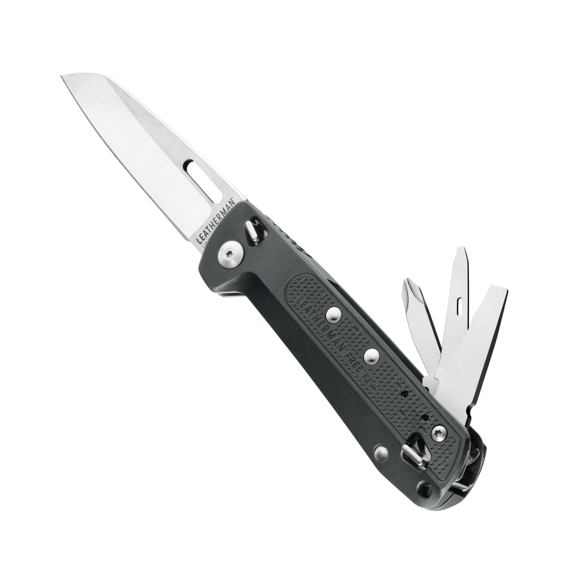LEATHERMAN FREE K2 Folding Pocket Knife - 8-in-1 Multitool for EDC, Camping, Hiking & Survival Gear | Made in USA | Compact Gray Pocket Knife for Everyday Carry, Home Improvement & Outdoor Adventures