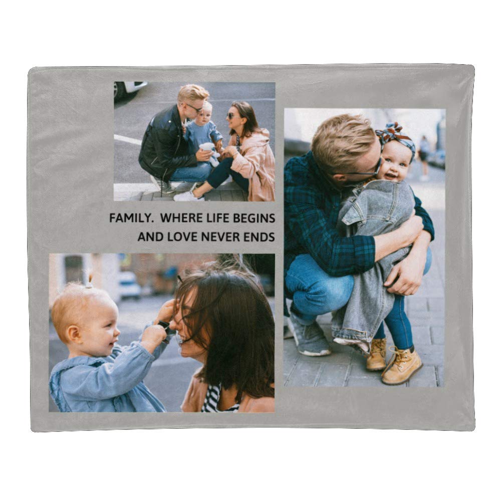 Custom Photo Fleece Blanket - Personalized with 3 Pictures, Super Soft 50x60 Inch Throw Blanket for Couch, Sofa & Bed - Perfect Gift for Anniversary, Birthday & Home Decor