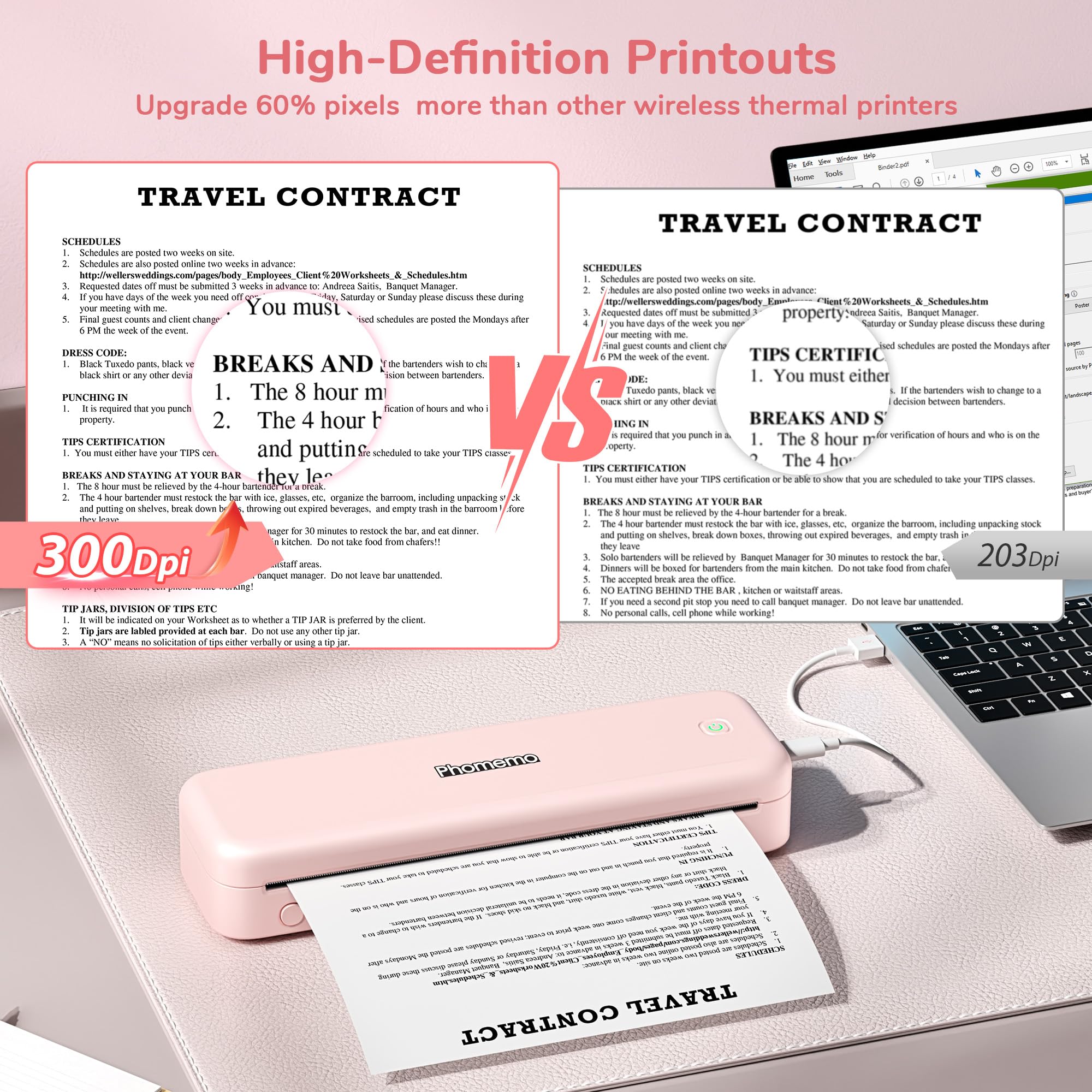 Phomemo M834 Bluetooth Thermal Printer - Wireless Portable Inkless Printer for Travel, Office & Home, 8.5x11 & A4 Size, Pink (with Carry Case) | Perfect for Printing Receipts, Labels, Photos & Documents On-The-Go