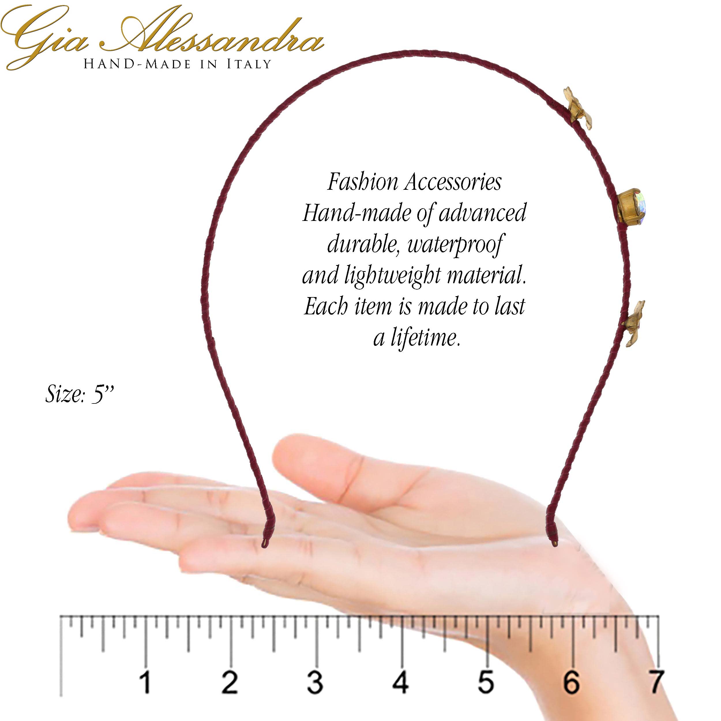 Italian Handmade Thin Red Brass Headband with Swarovski Crystals & Flowers for Weddings & Parties
