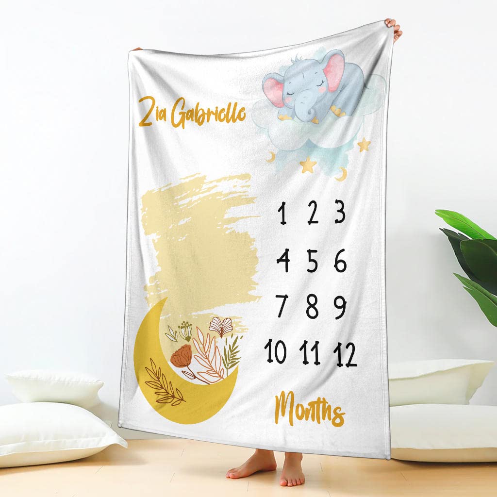 Personalized Kawaii Elephant Blanket - Custom Name Floral Blanket Gift for Girls, Baby & Toddler - Soft Nursery Throw for Bedroom, Couch & Travel (Large)