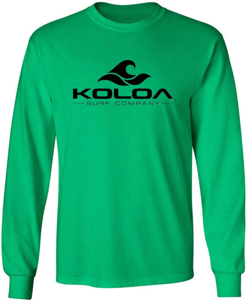 Koloa Surf Wave Logo Long Sleeve Heavy Cotton T-Shirt for Men - Regular, Big & Tall Sizes - Comfortable Surfing & Casual Wear Shirt