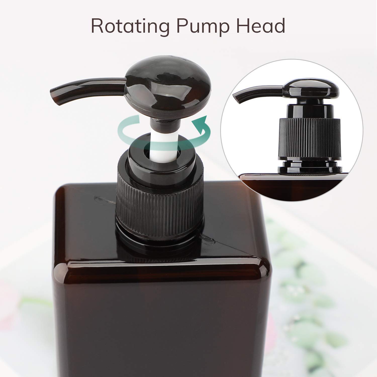 Alledomain 2-Pack 450ml (15.8oz) Refillable Plastic Pump Dispenser Bottles - Square Lotion & Shampoo Containers for Bathroom, Shower & Travel (Green + Brown) | Perfect for Body Wash, Liquid Soap & Toiletries Storage