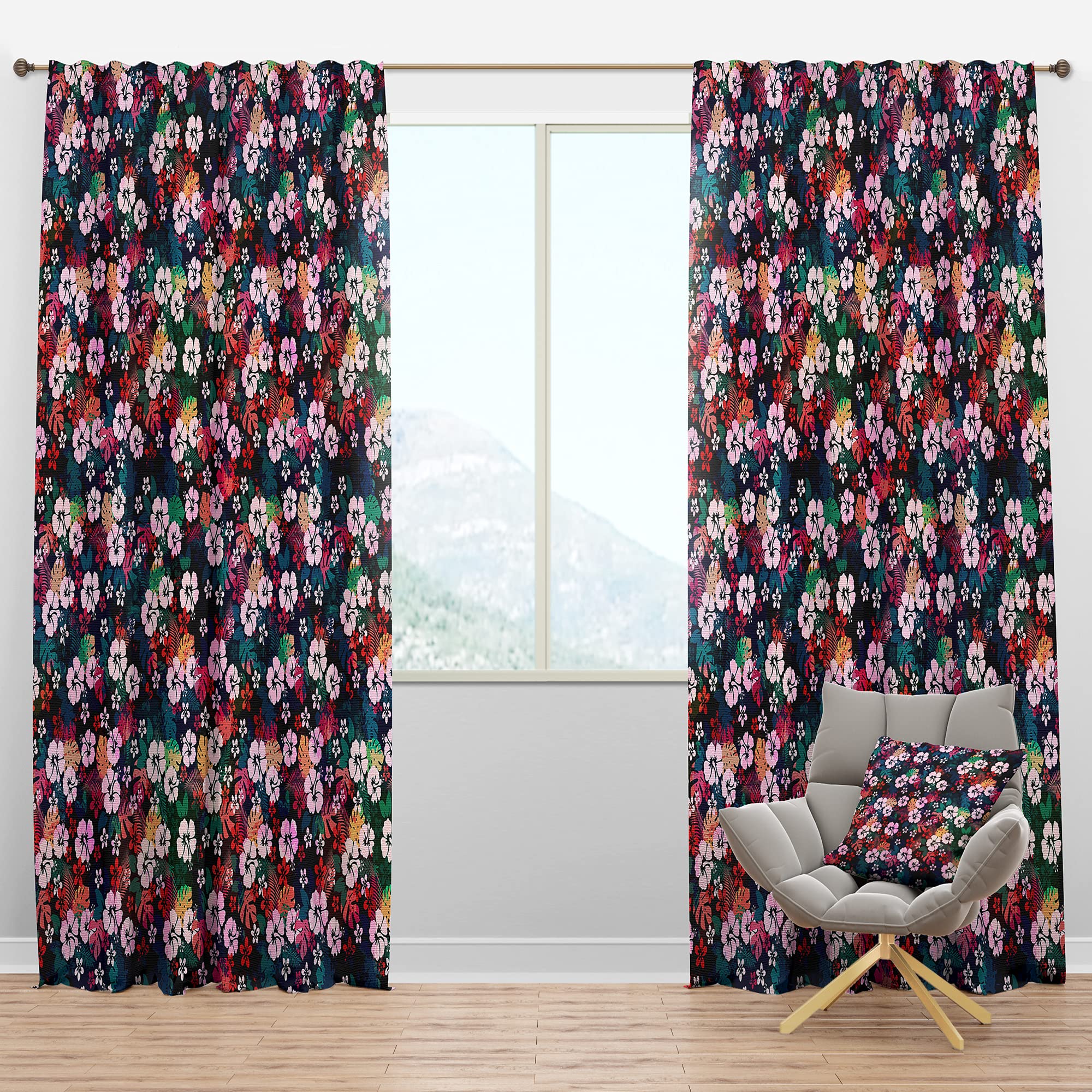 DesignQ Blackout Curtains - Hawaiian Hibiscus Tropical Flower Print - Thermal Insulated Room Darkening Drapes for Bedroom & Living Room (52x108, Single Panel) - Perfect for Home Decor, Privacy & Energy Savings