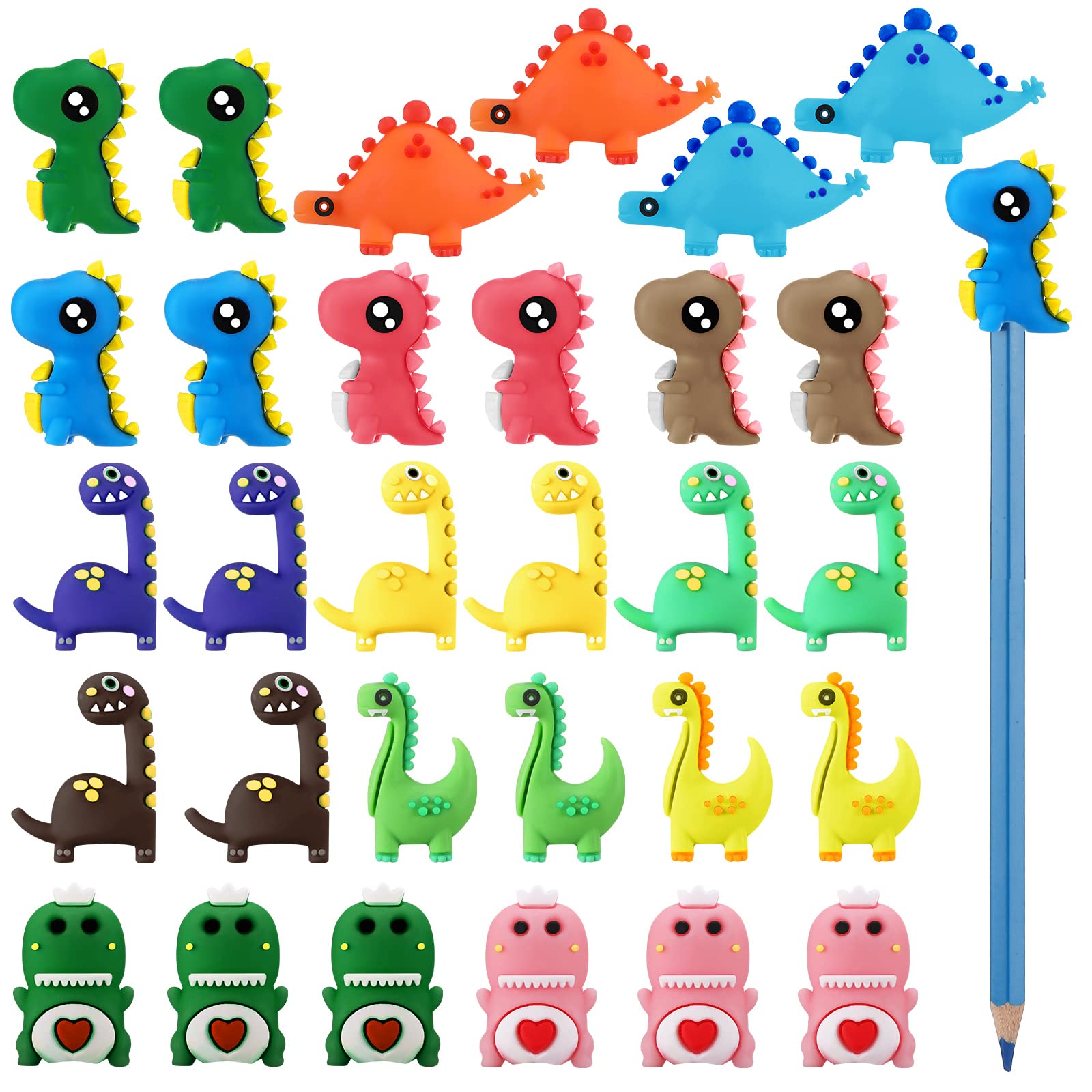 30 Pieces Dinosaur Pencil Toppers - Fun Animal Pen Toppers for Kids, Classroom Prizes, School Supplies & Party Favors - Perfect for Back to School, Office Gifts & Student Rewards (Dinosaur Style)