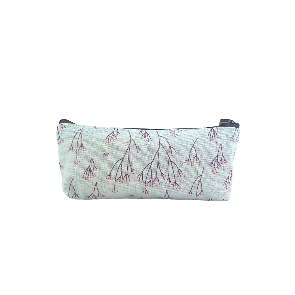 Kawaii Floral Blue Canvas Pencil Case for School, Office & Travel - Cute & Durable Stationery Organizer
